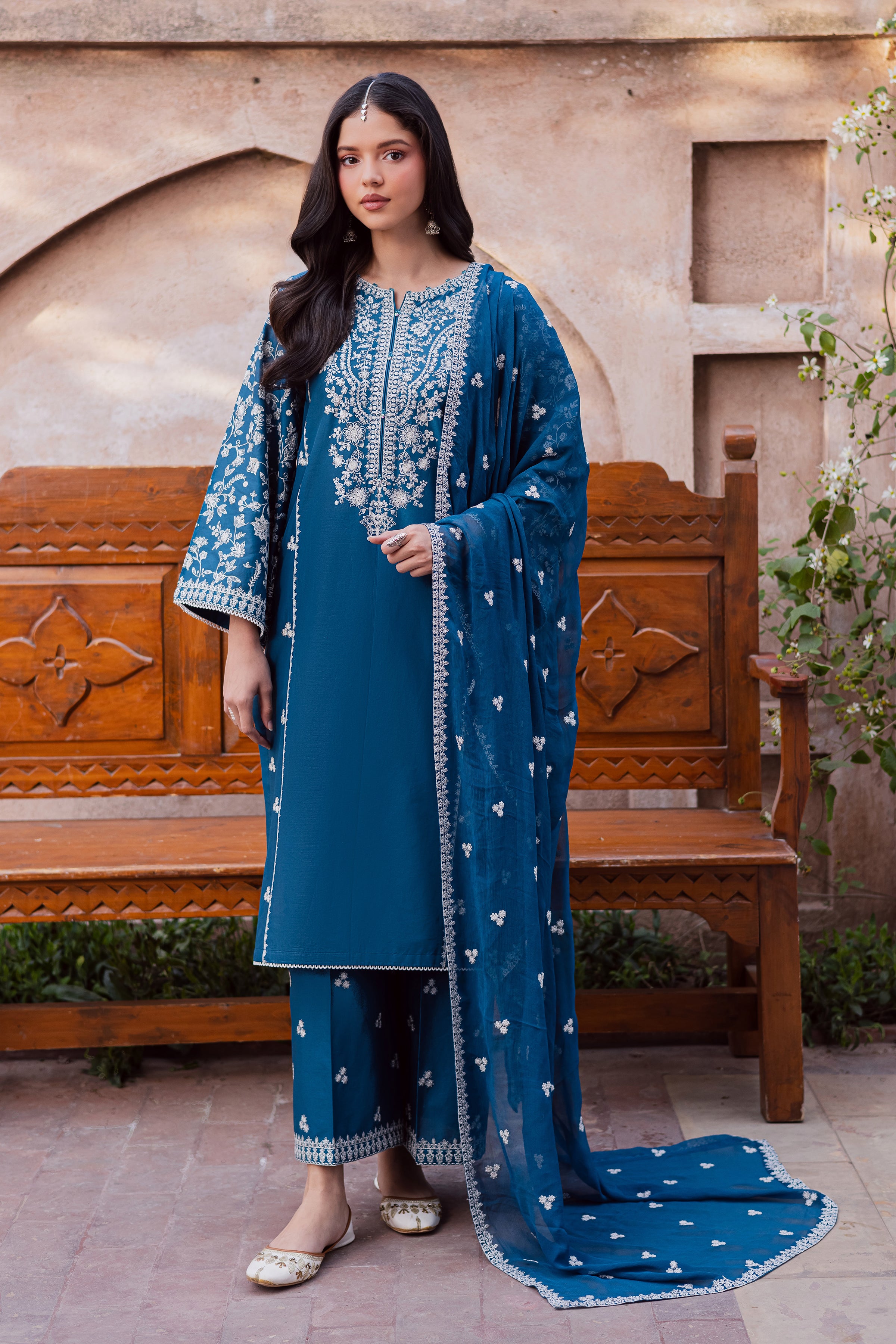 Farsali 3Pc - Festive Embroidered Lawn BATIKEID2026 BATIK XS / Moroccon Blue / Pima Lawn-S / Moroccon Blue / Pima Lawn-M / Moroccon Blue / Pima Lawn-L / Moroccon Blue / Pima Lawn-XL / Moroccon Blue / Pima Lawn