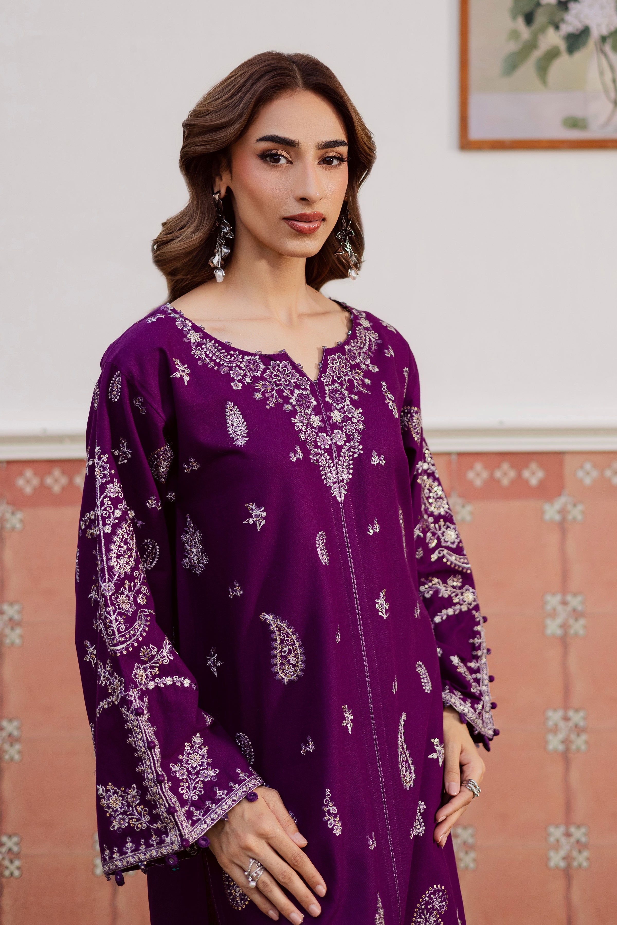 Fave 2Pc - Embroidered Khaddar Dress BATIK WINTER PRET 2025 BATIK XS / Purple / Khaddar-S / Purple / Khaddar-M / Purple / Khaddar-L / Purple / Khaddar-XL / Purple / Khaddar