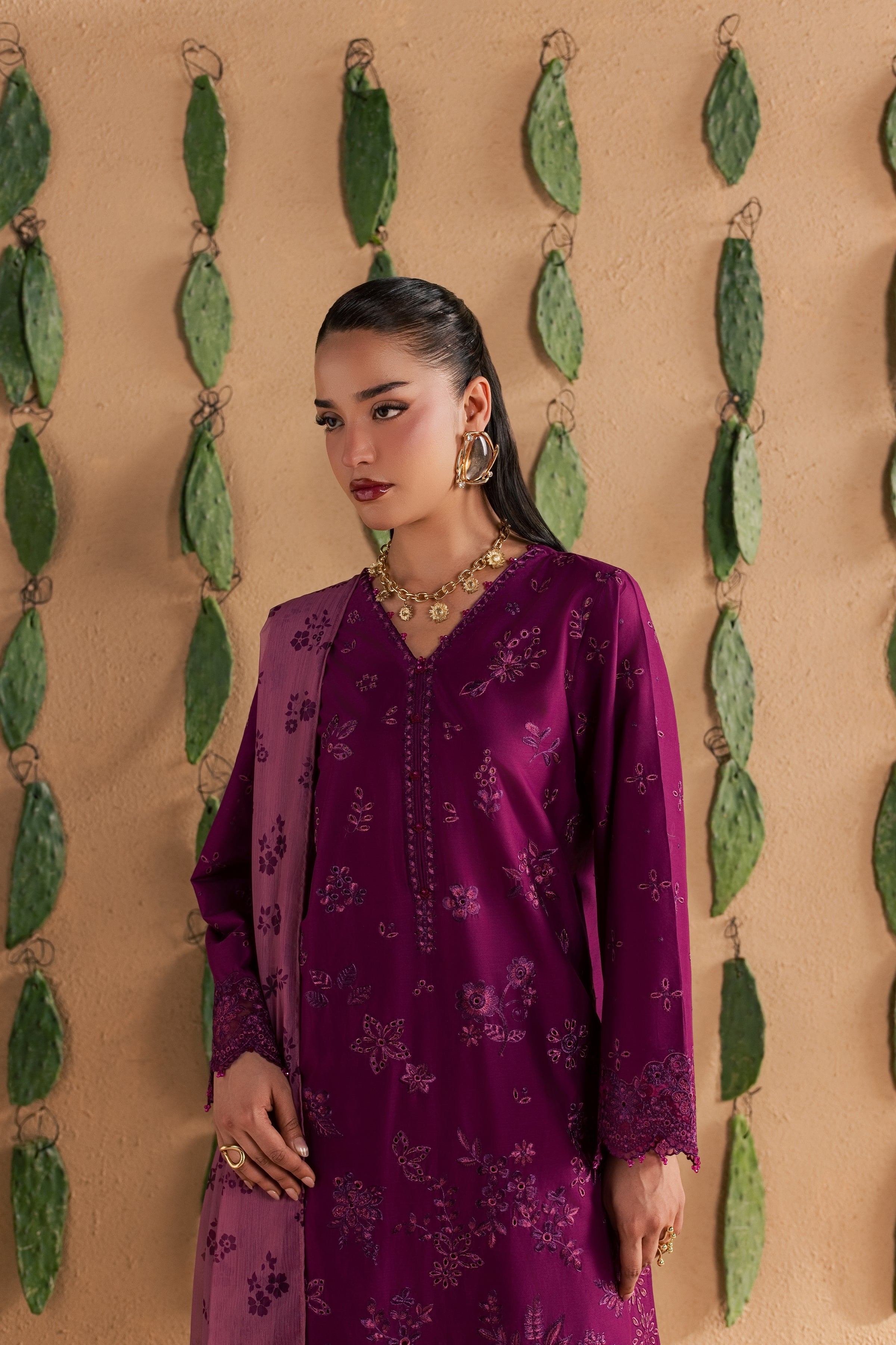 Feeha 3Pc - Luxury Embroidered Lawn BATIKSS26 BATIK XS / Magenta / Pima Lawn-S / Magenta / Pima Lawn-M / Magenta / Pima Lawn-L / Magenta / Pima Lawn-XL / Magenta / Pima Lawn