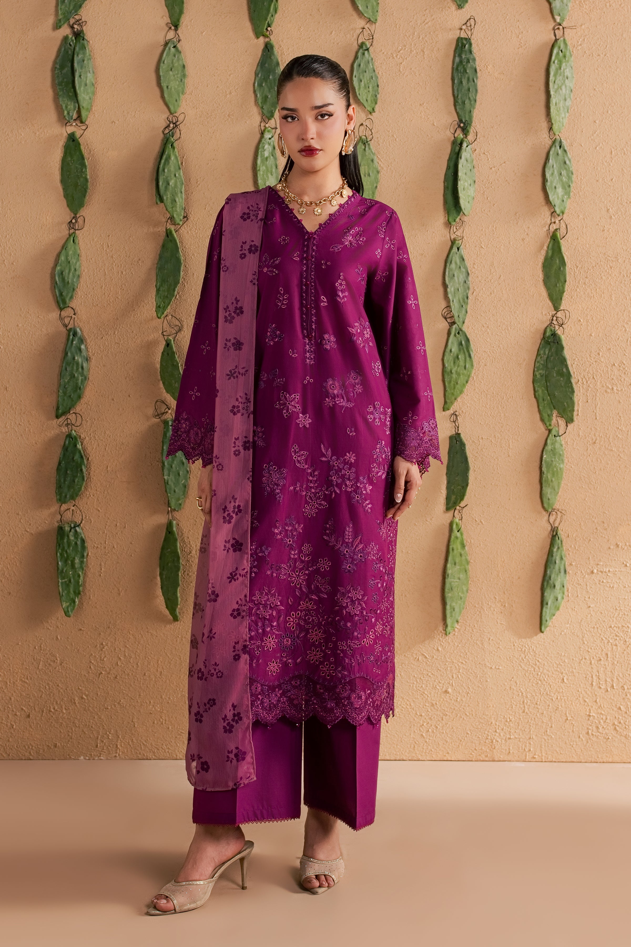 Feeha 3Pc - Luxury Embroidered Lawn BATIKSS26 BATIK XS / Magenta / Pima Lawn-S / Magenta / Pima Lawn-M / Magenta / Pima Lawn-L / Magenta / Pima Lawn-XL / Magenta / Pima Lawn