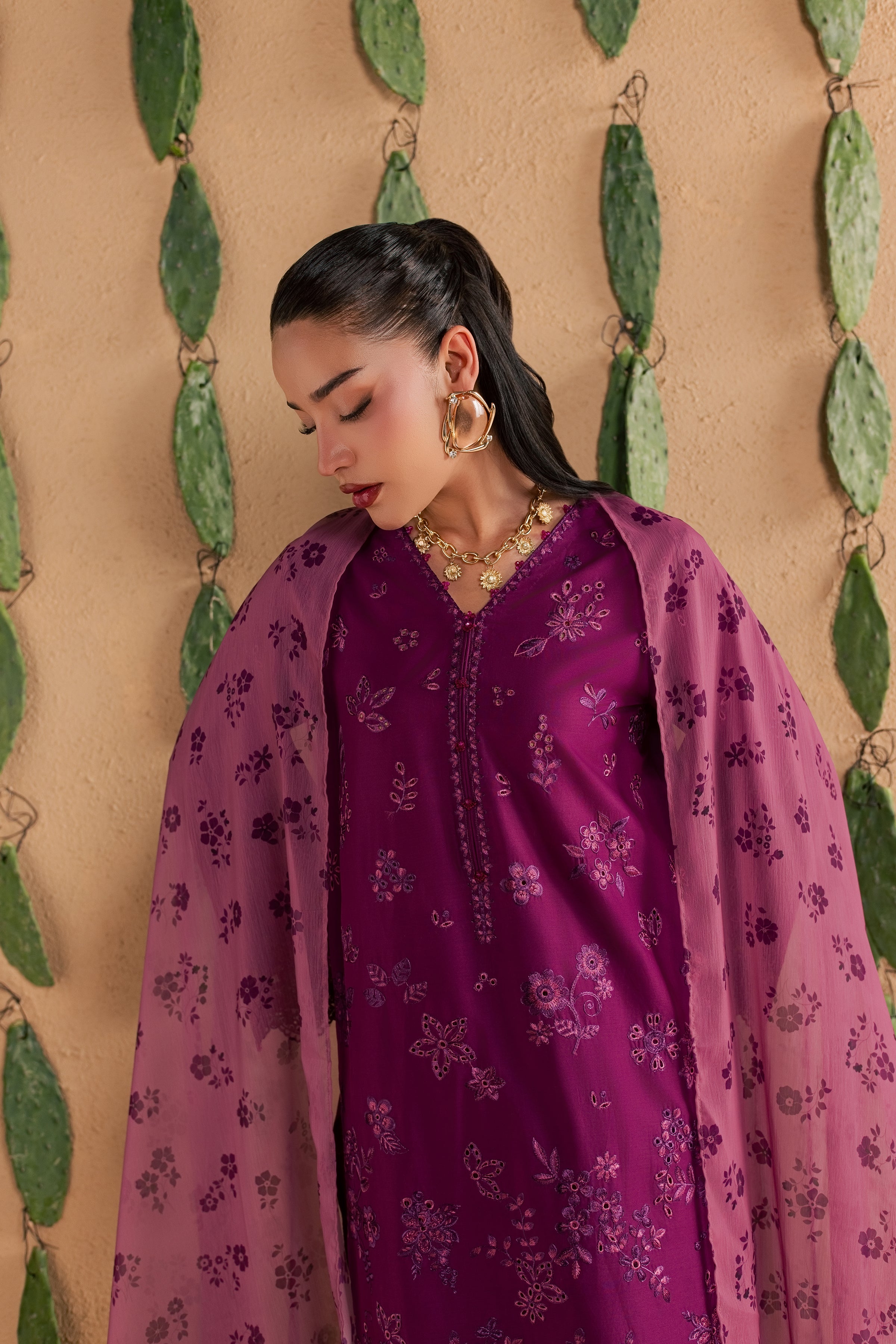 Feeha 3Pc - Luxury Embroidered Lawn BATIKSS26 BATIK XS / Magenta / Pima Lawn-S / Magenta / Pima Lawn-M / Magenta / Pima Lawn-L / Magenta / Pima Lawn-XL / Magenta / Pima Lawn