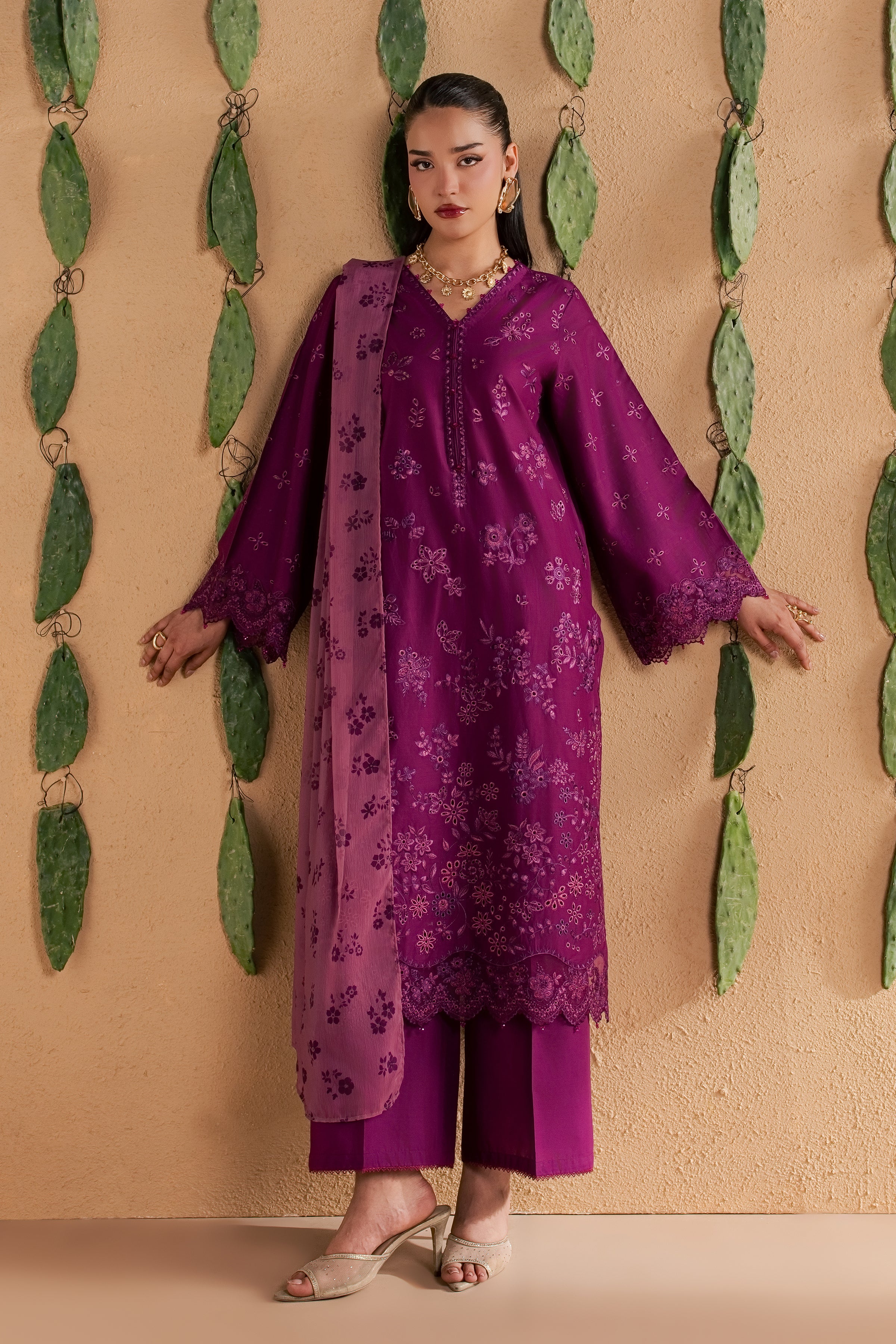 Feeha 3Pc - Luxury Embroidered Lawn BATIKSS26 BATIK XS / Magenta / Pima Lawn-S / Magenta / Pima Lawn-M / Magenta / Pima Lawn-L / Magenta / Pima Lawn-XL / Magenta / Pima Lawn