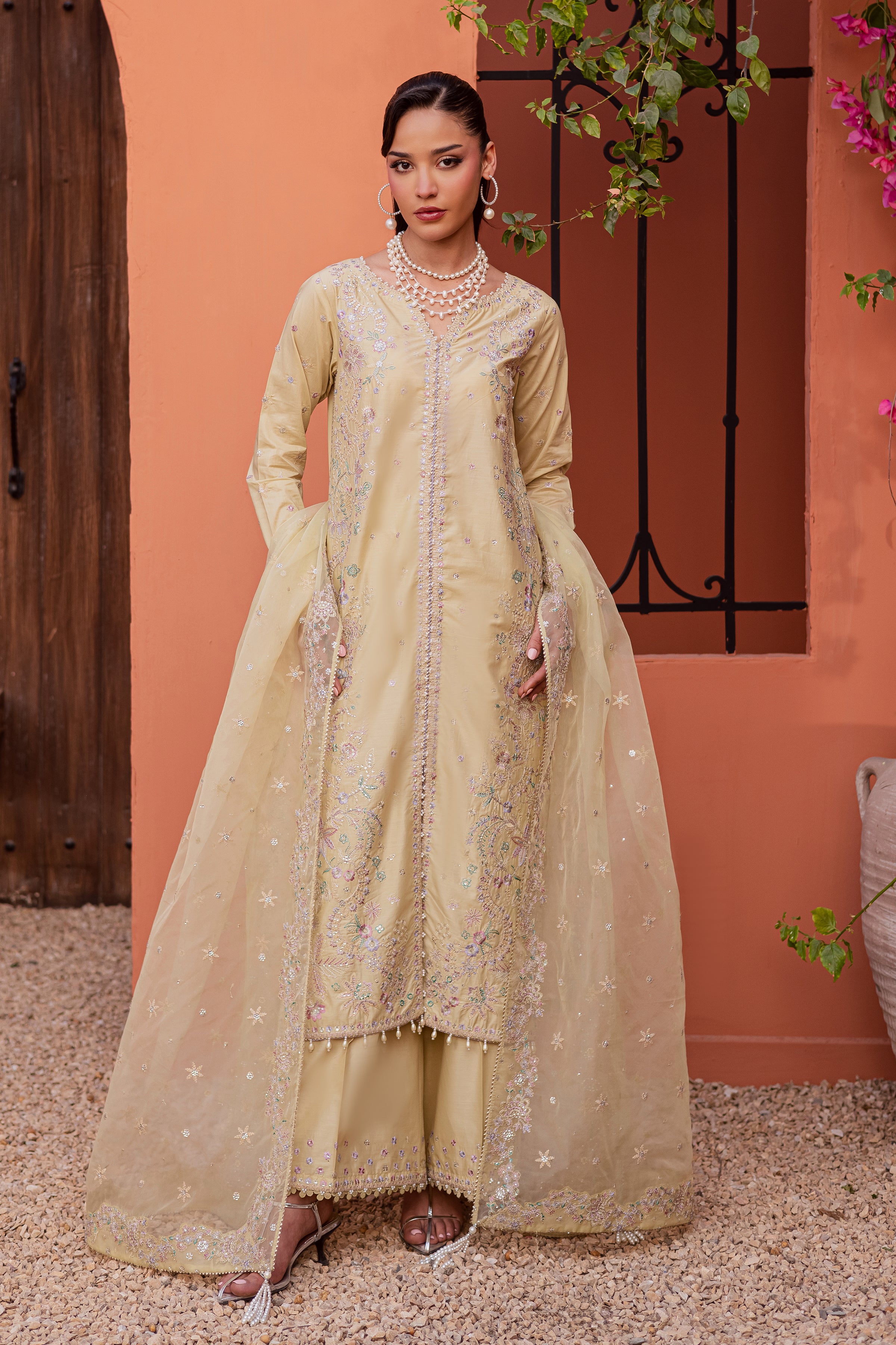 Felia 3Pc - Festive Embroidered Lawn BATIKEID2026 BATIK XS / Fawn / Giza-S / Fawn / Giza-M / Fawn / Giza-L / Fawn / Giza-XL / Fawn / Giza