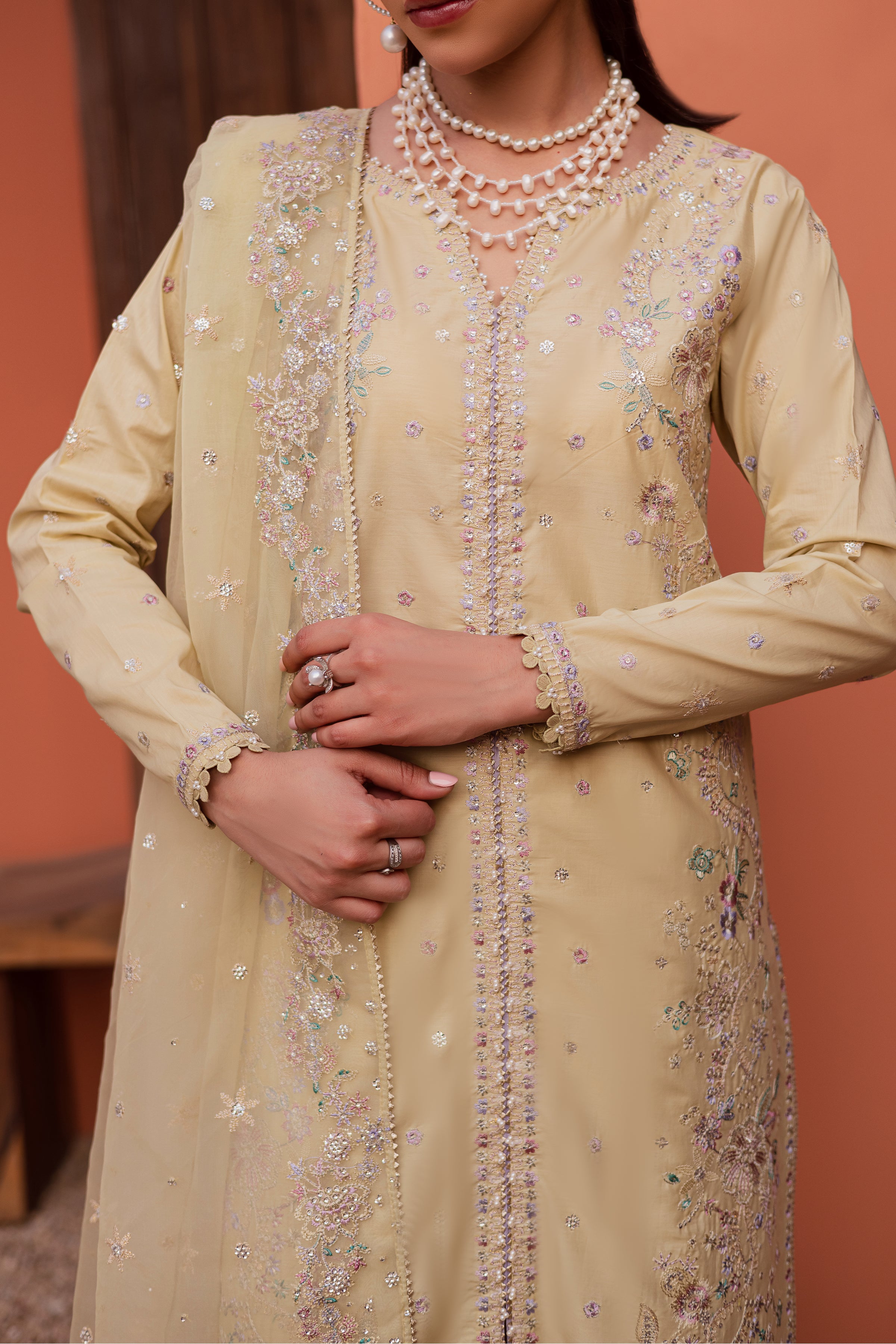 Felia 3Pc - Festive Embroidered Lawn BATIKEID2026 BATIK XS / Fawn / Giza-S / Fawn / Giza-M / Fawn / Giza-L / Fawn / Giza-XL / Fawn / Giza