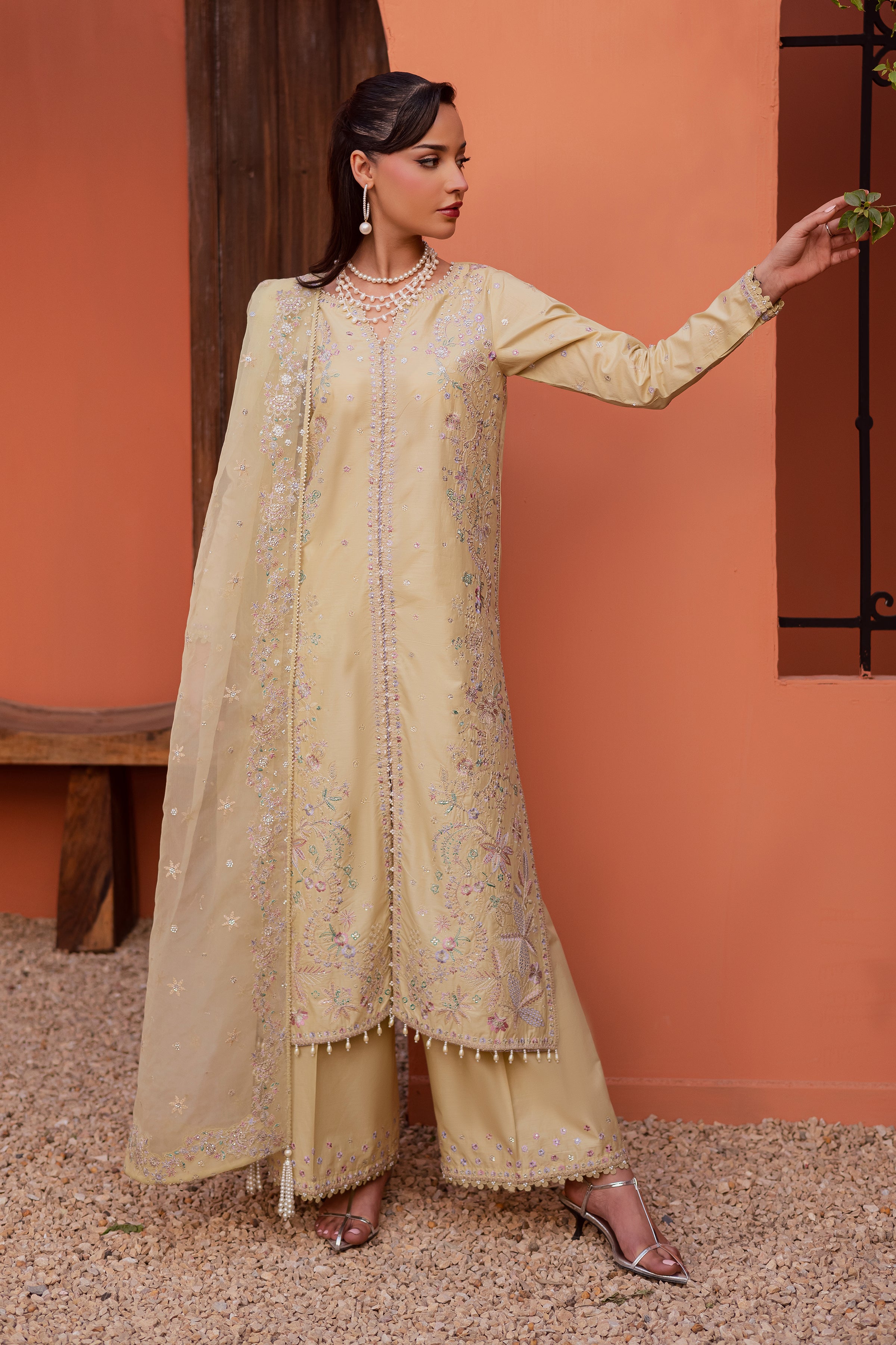 Felia 3Pc - Festive Embroidered Lawn BATIKEID2026 BATIK XS / Fawn / Giza-S / Fawn / Giza-M / Fawn / Giza-L / Fawn / Giza-XL / Fawn / Giza