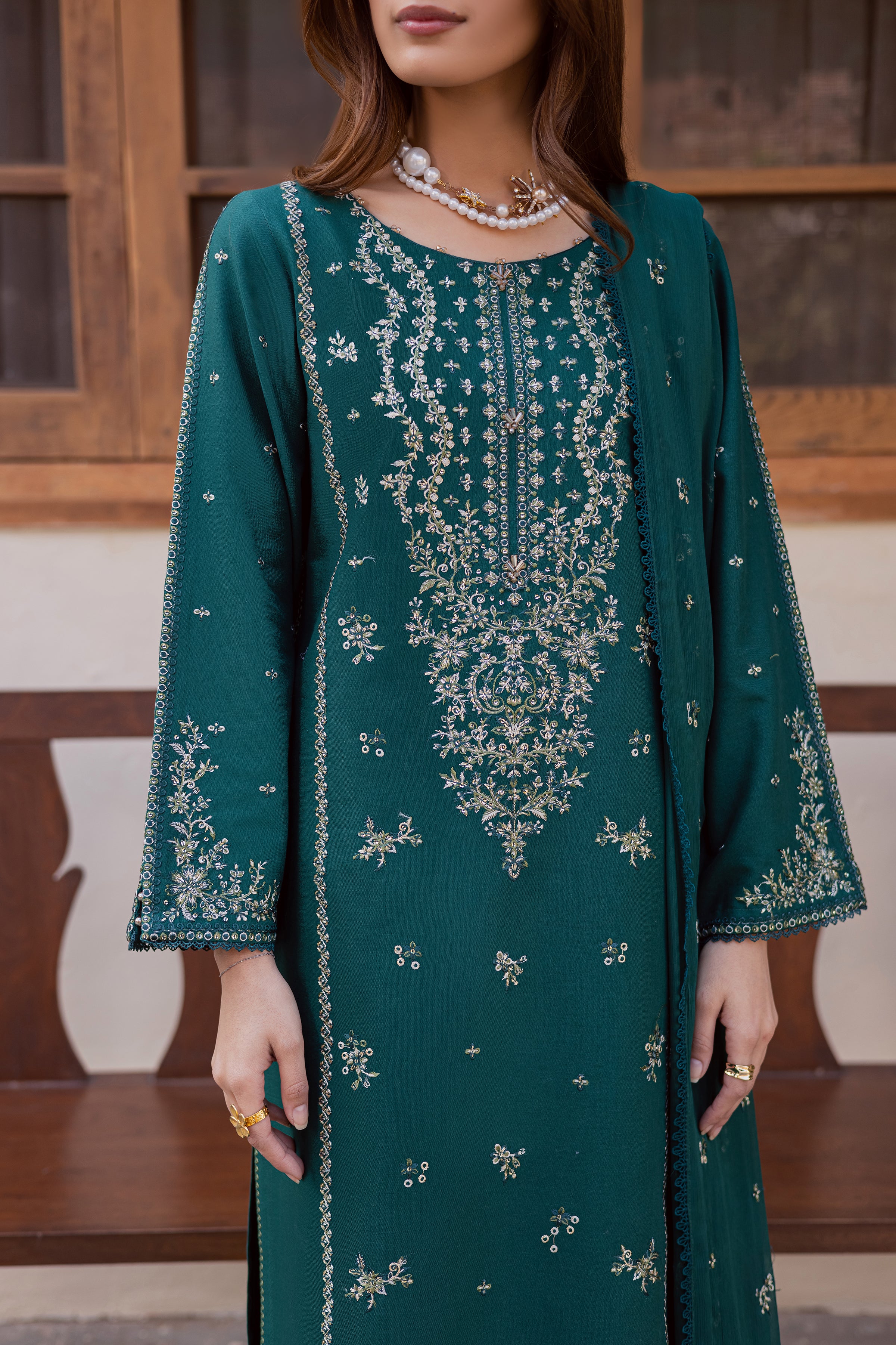 Ferry 3Pc - Embroidered Khaddar Dress BATIK WINTER PRET 2025 BATIK XS / Rain forest / Khaddar-S / Rain forest / Khaddar-M / Rain forest / Khaddar-L / Rain forest / Khaddar-XL / Rain forest / Khaddar