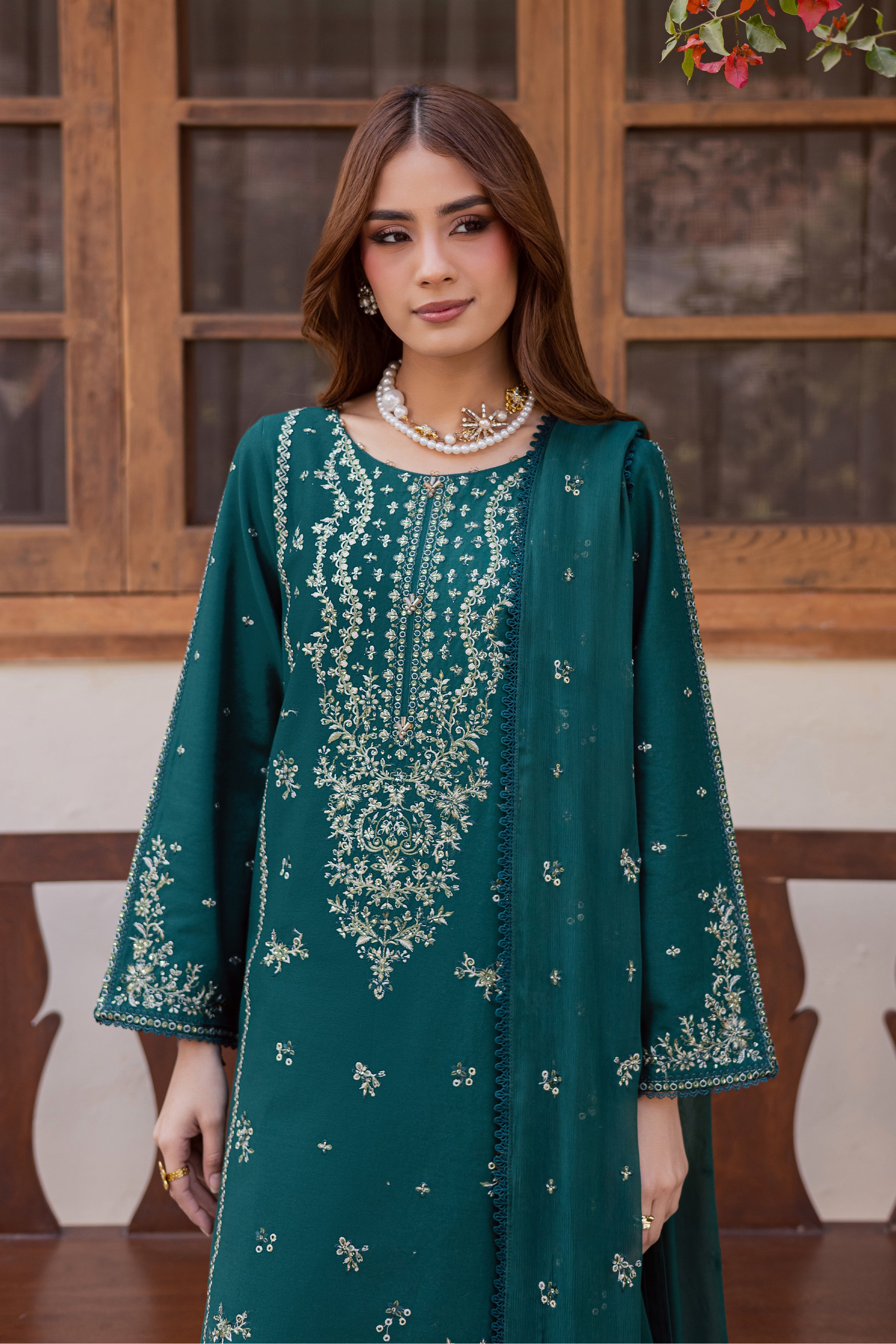 Ferry 3Pc - Embroidered Khaddar Dress BATIK WINTER PRET 2025 BATIK XS / Rain forest / Khaddar-S / Rain forest / Khaddar-M / Rain forest / Khaddar-L / Rain forest / Khaddar-XL / Rain forest / Khaddar