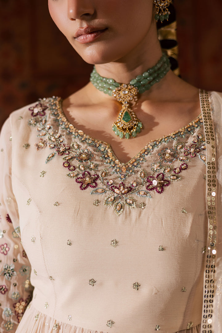 Fiona Lux 3Pc - Chiffon Wedding Frock BATIKLuxePRET2025  BATIK   S / Pearl White / Raw Silk & Crinkle-M / Pearl White / Raw Silk & Crinkle-L / Pearl White / Raw Silk & Crinkle