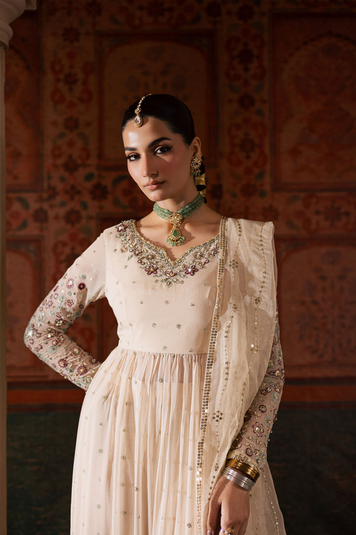 Fiona Lux 3Pc - Chiffon Wedding Frock BATIKLuxePRET2025  BATIK   S / Pearl White / Raw Silk & Crinkle-M / Pearl White / Raw Silk & Crinkle-L / Pearl White / Raw Silk & Crinkle