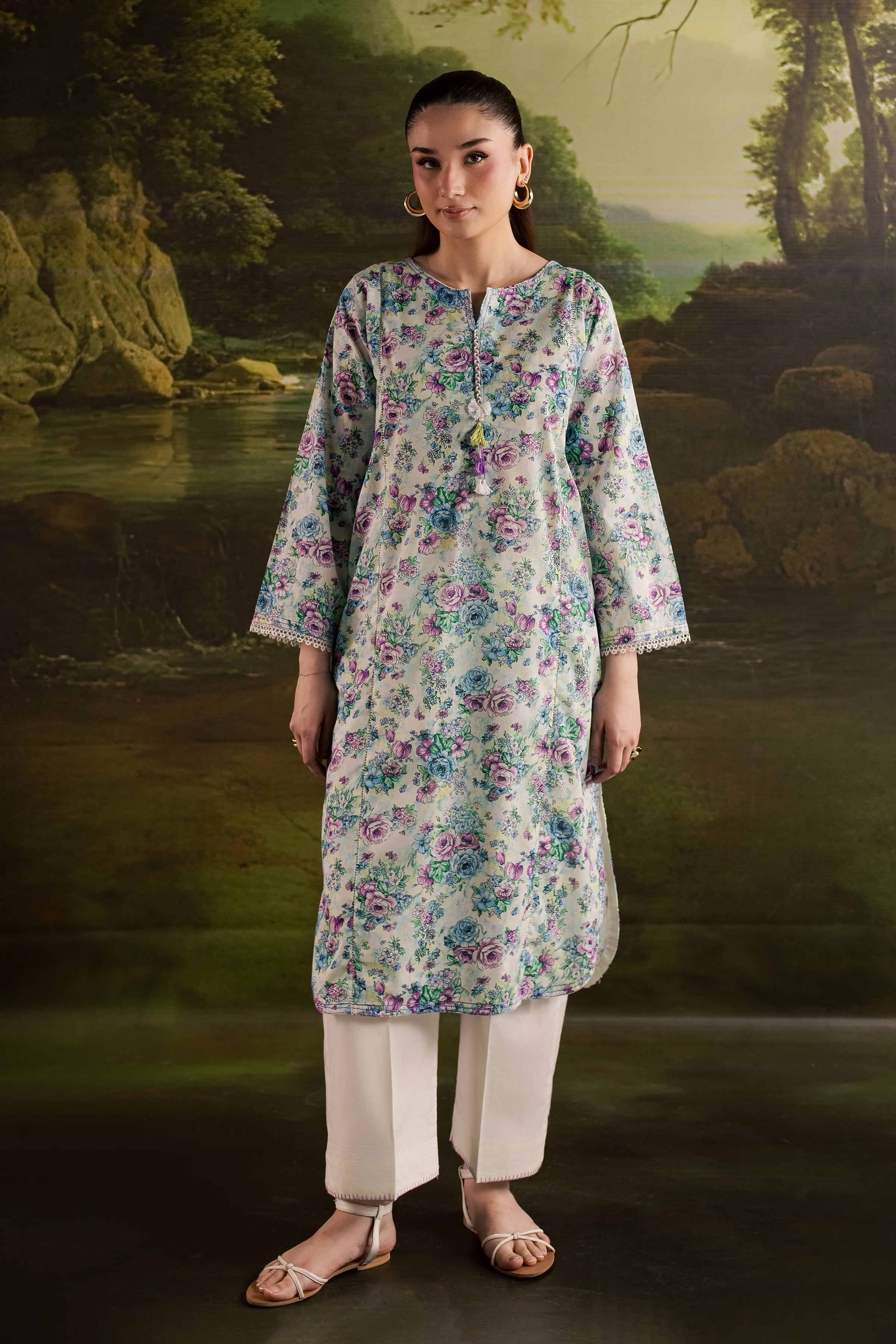 Flora 2Pc - Printed Lawn Dress BATIKSS26 BATIK XS / Pearl White / Lawn-S / Pearl White / Lawn-M / Pearl White / Lawn-L / Pearl White / Lawn-XL / Pearl White / Lawn