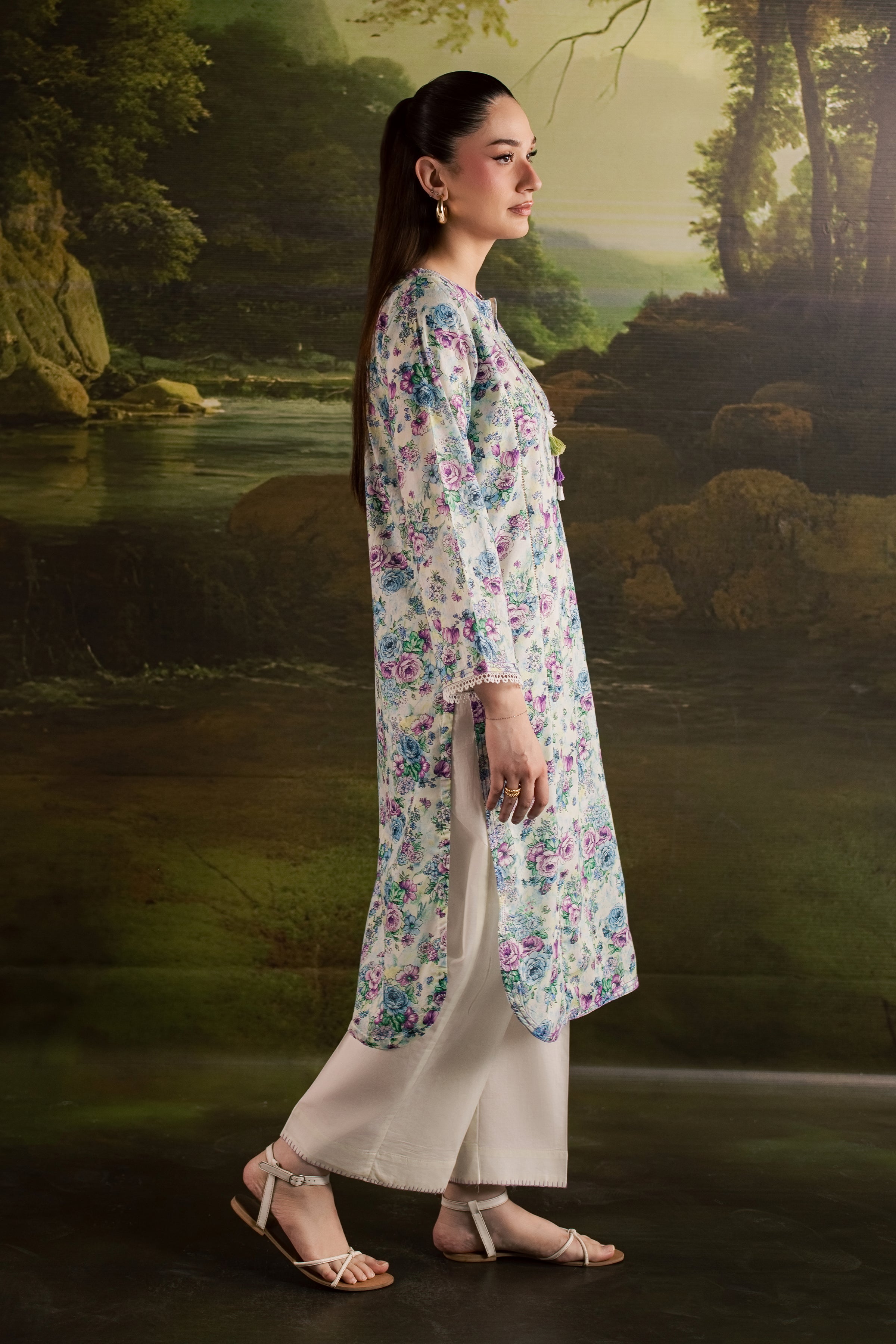 Flora 2Pc - Printed Lawn Dress BATIKSS26 BATIK XS / Pearl White / Lawn-S / Pearl White / Lawn-M / Pearl White / Lawn-L / Pearl White / Lawn-XL / Pearl White / Lawn