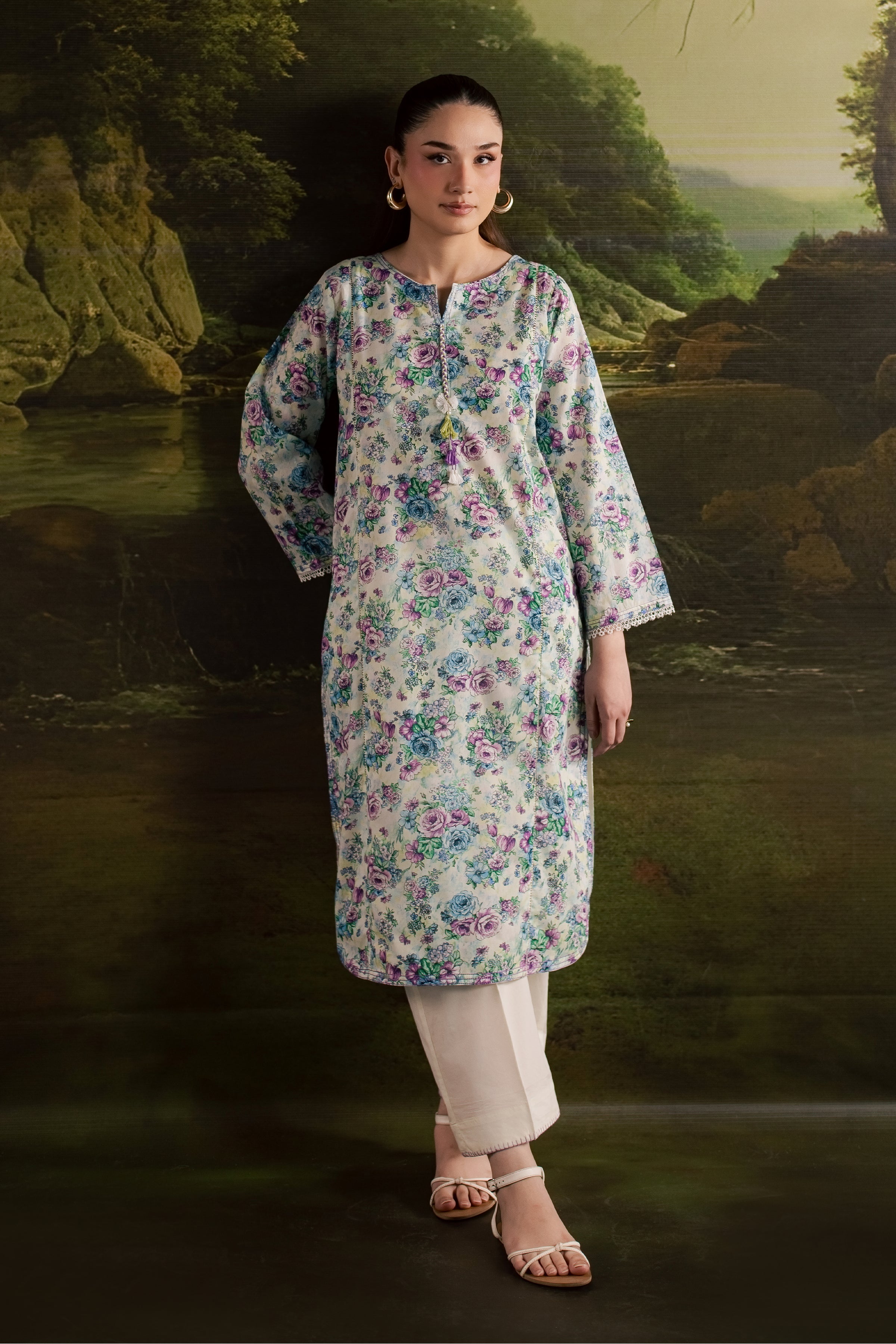 Flora 2Pc - Printed Lawn Dress BATIKSS26 BATIK XS / Pearl White / Lawn-S / Pearl White / Lawn-M / Pearl White / Lawn-L / Pearl White / Lawn-XL / Pearl White / Lawn