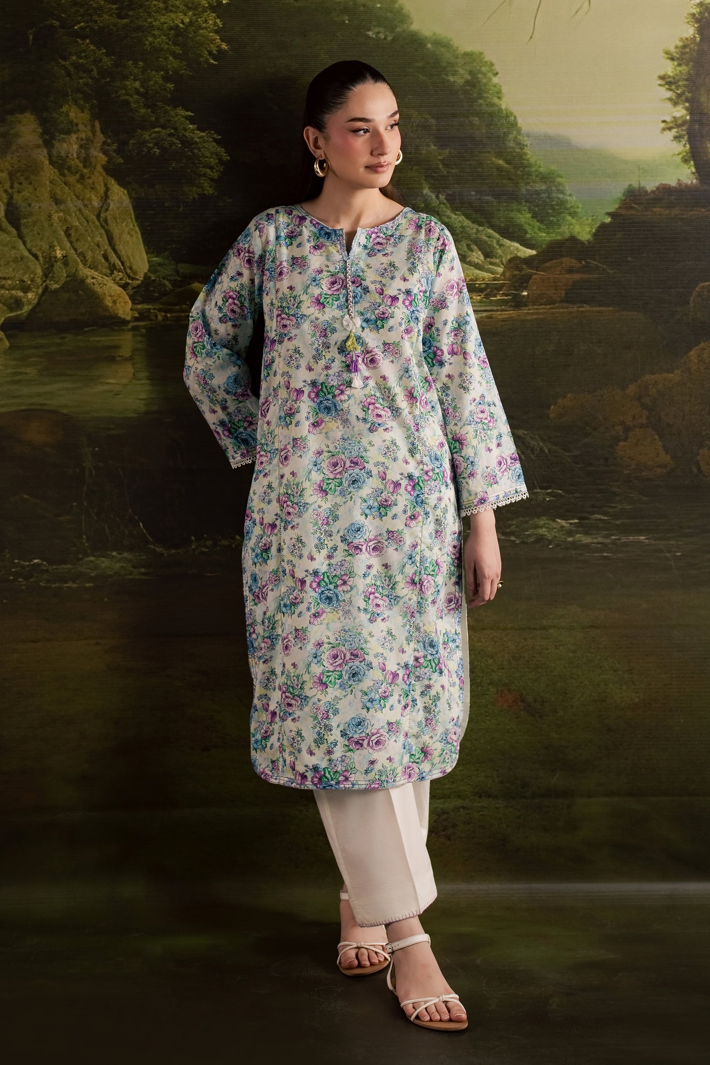 Flora 2Pc - Printed Lawn Dress BATIKSS26 BATIK XS / Pearl White / Lawn-S / Pearl White / Lawn-M / Pearl White / Lawn-L / Pearl White / Lawn-XL / Pearl White / Lawn