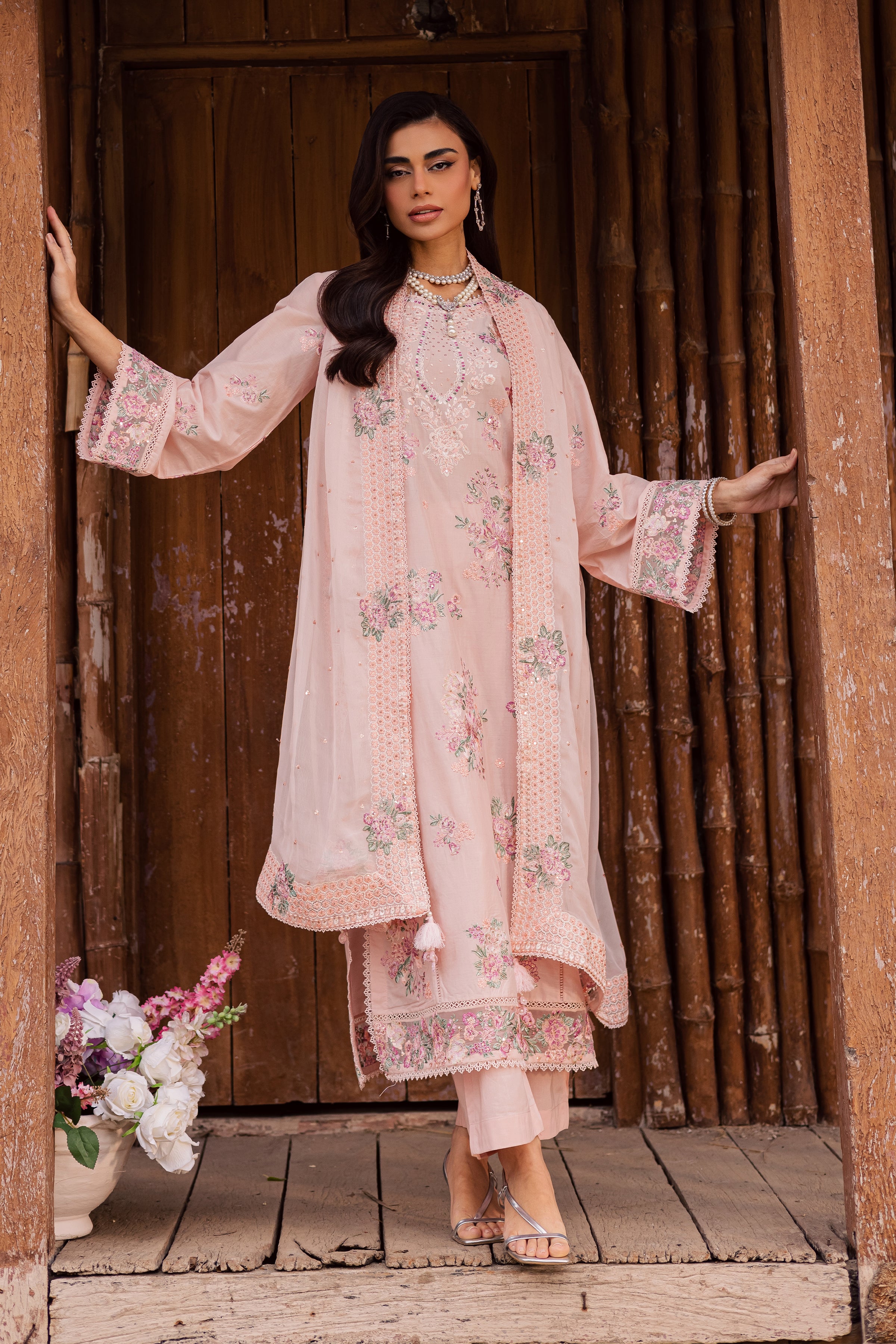 Florayne 3Pc - Festive Embroidered Lawn BATIKEID2026 BATIK XS / Powder Peach / Pima Lawn-S / Powder Peach / Pima Lawn-M / Powder Peach / Pima Lawn-L / Powder Peach / Pima Lawn-XL / Powder Peach / Pima Lawn