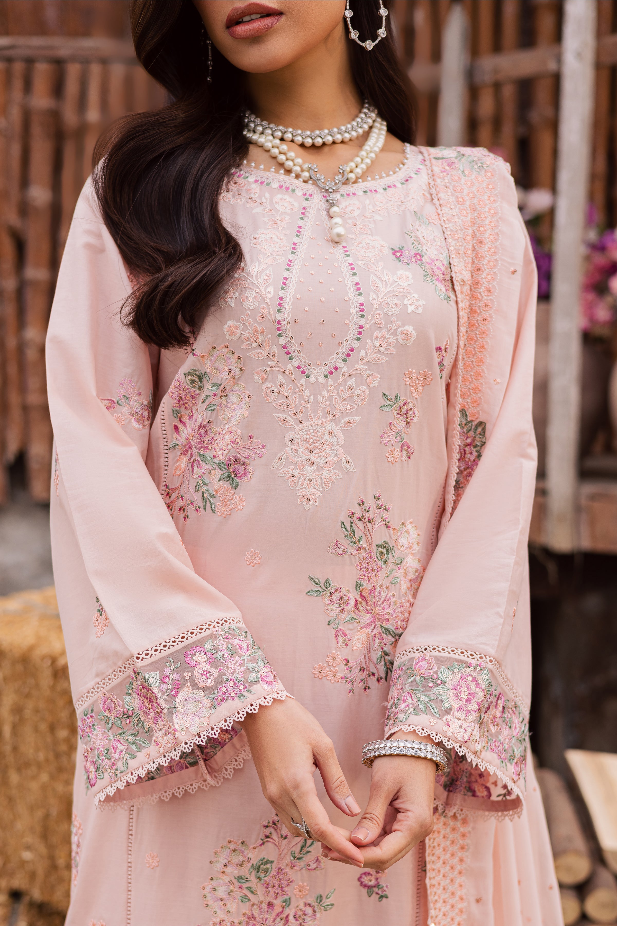 Florayne 3Pc - Festive Embroidered Lawn BATIKEID2026 BATIK XS / Powder Peach / Pima Lawn-S / Powder Peach / Pima Lawn-M / Powder Peach / Pima Lawn-L / Powder Peach / Pima Lawn-XL / Powder Peach / Pima Lawn