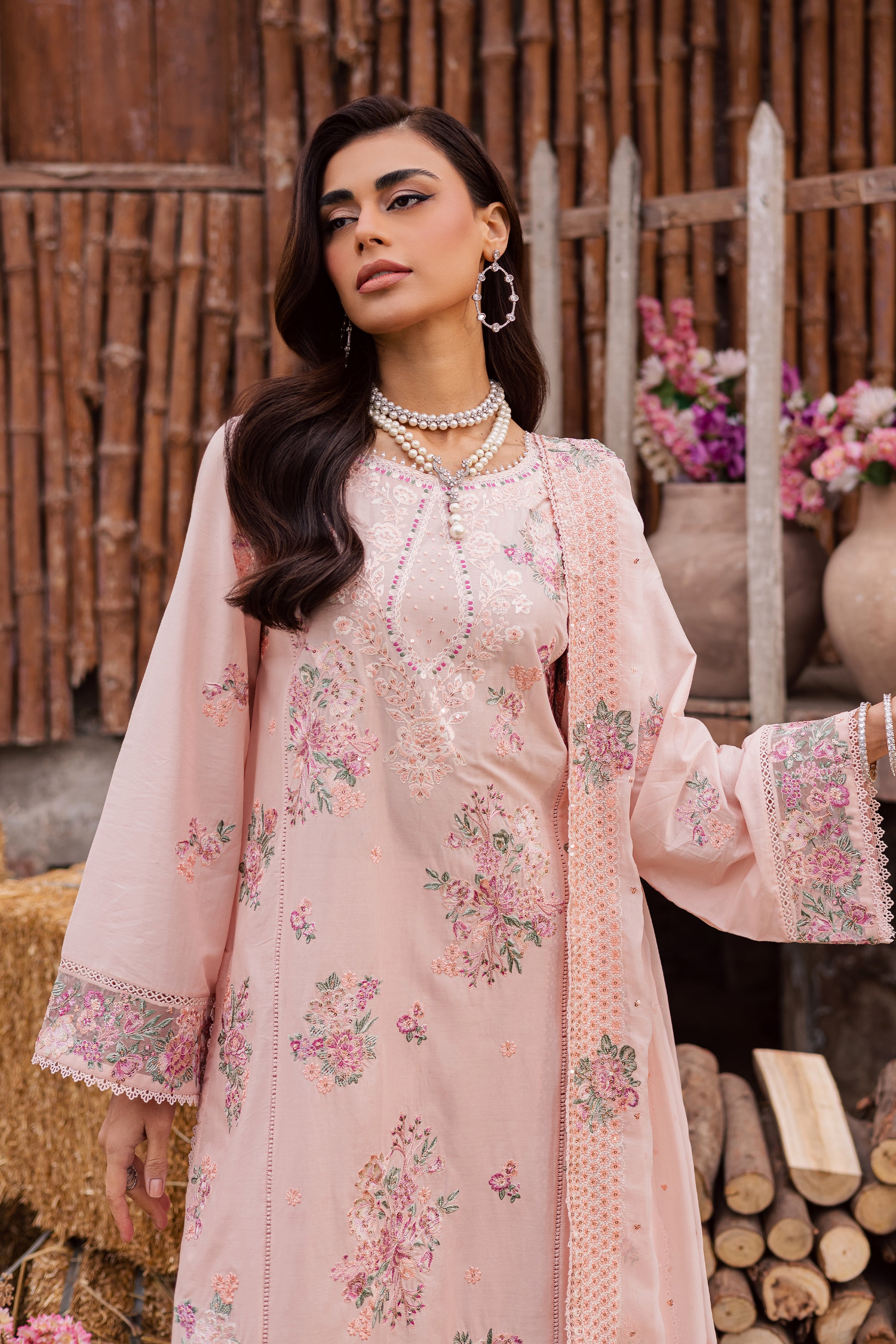 Florayne 3Pc - Festive Embroidered Lawn BATIKEID2026 BATIK XS / Powder Peach / Pima Lawn-S / Powder Peach / Pima Lawn-M / Powder Peach / Pima Lawn-L / Powder Peach / Pima Lawn-XL / Powder Peach / Pima Lawn