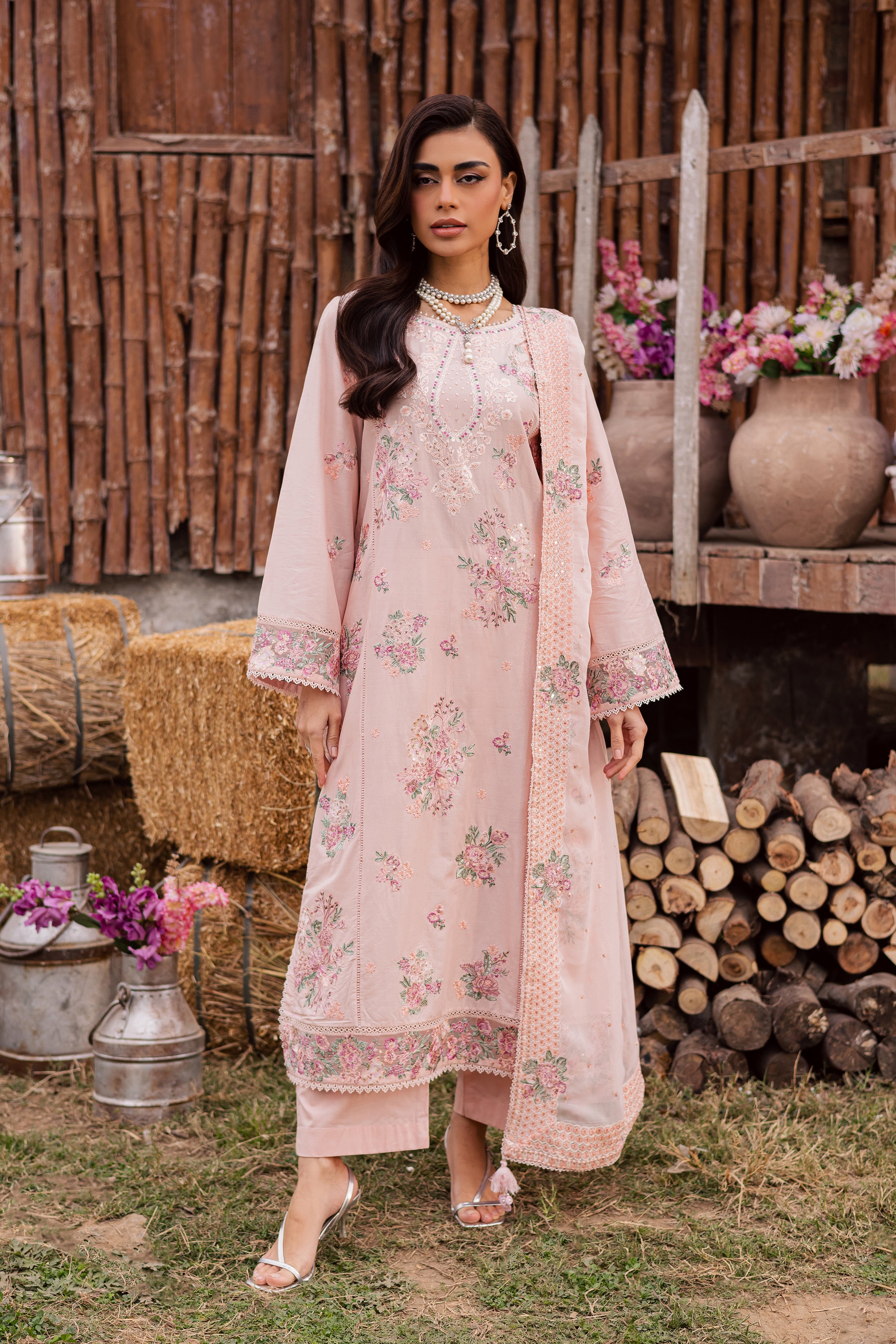 Florayne 3Pc - Festive Embroidered Lawn BATIKEID2026 BATIK XS / Powder Peach / Pima Lawn-S / Powder Peach / Pima Lawn-M / Powder Peach / Pima Lawn-L / Powder Peach / Pima Lawn-XL / Powder Peach / Pima Lawn