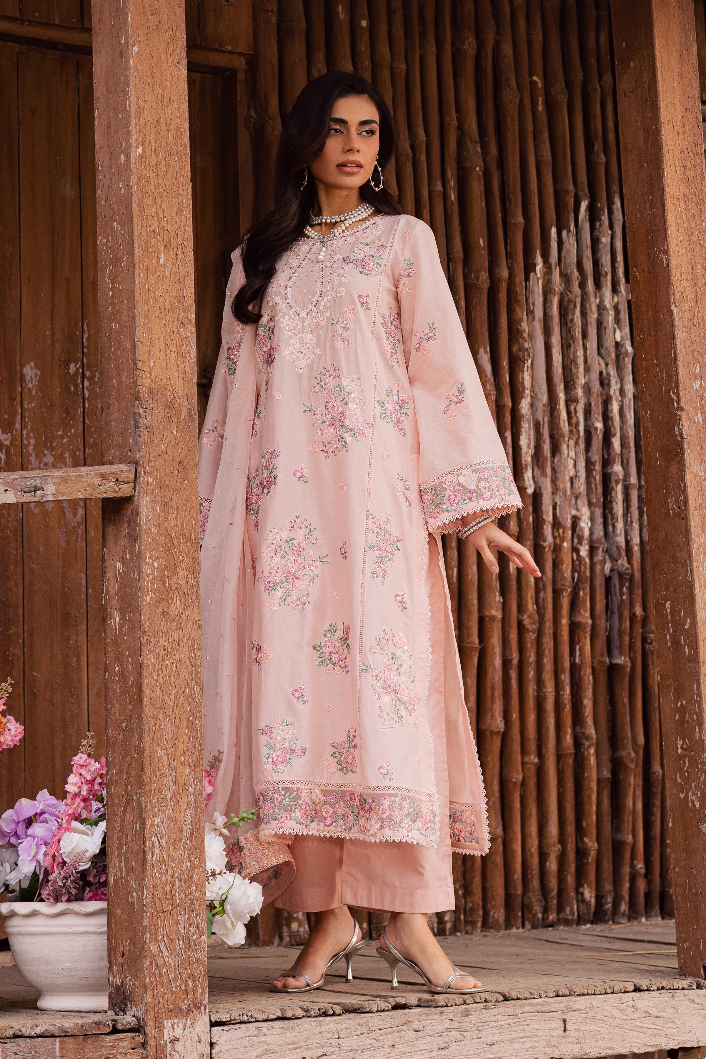 Florayne 3Pc - Festive Embroidered Lawn BATIKEID2026 BATIK XS / Powder Peach / Pima Lawn-S / Powder Peach / Pima Lawn-M / Powder Peach / Pima Lawn-L / Powder Peach / Pima Lawn-XL / Powder Peach / Pima Lawn