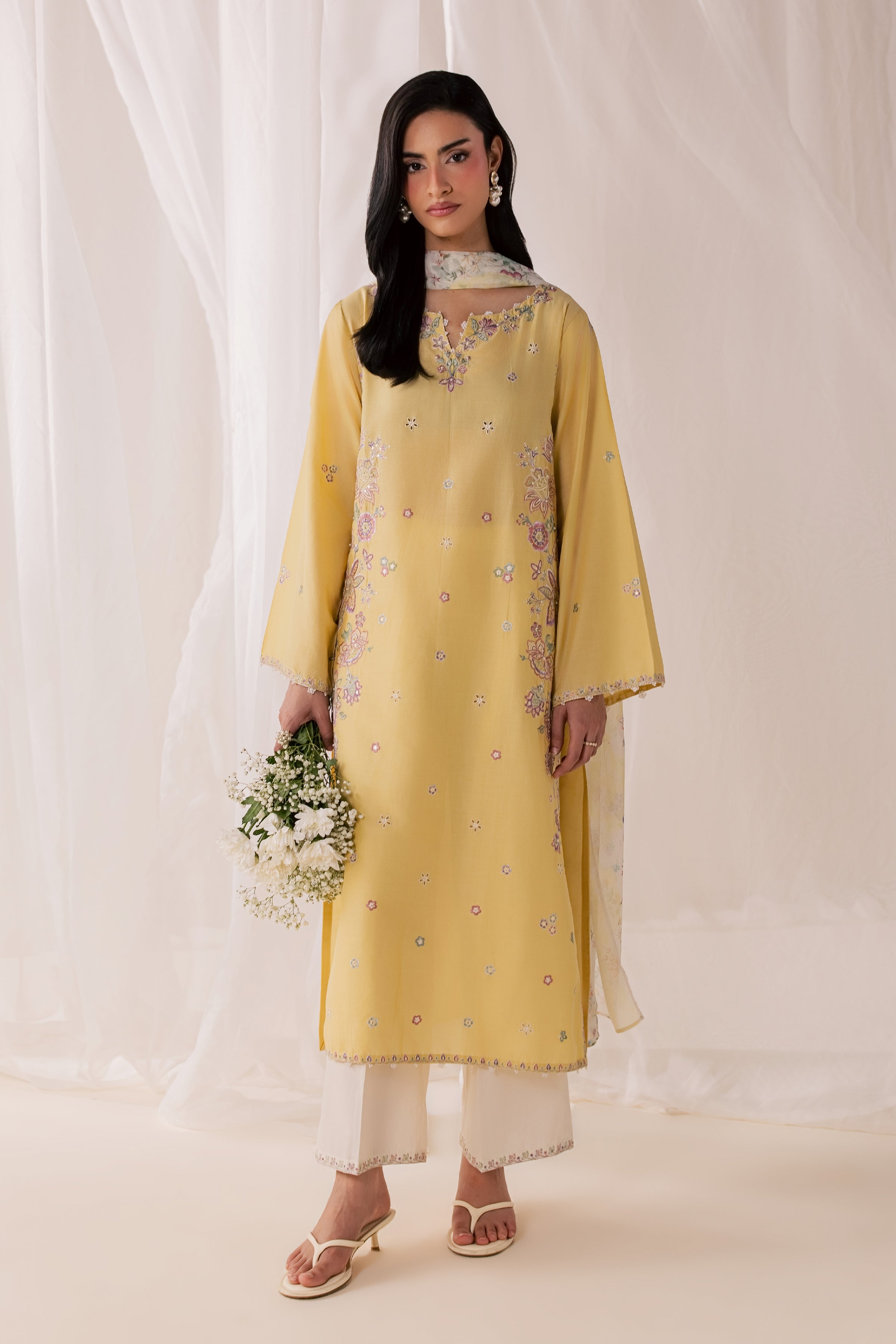 Florellow 3Pc - Luxury Embroidered Lawn BATIKSS26 BATIK XS / Ocher / Pima Lawn
