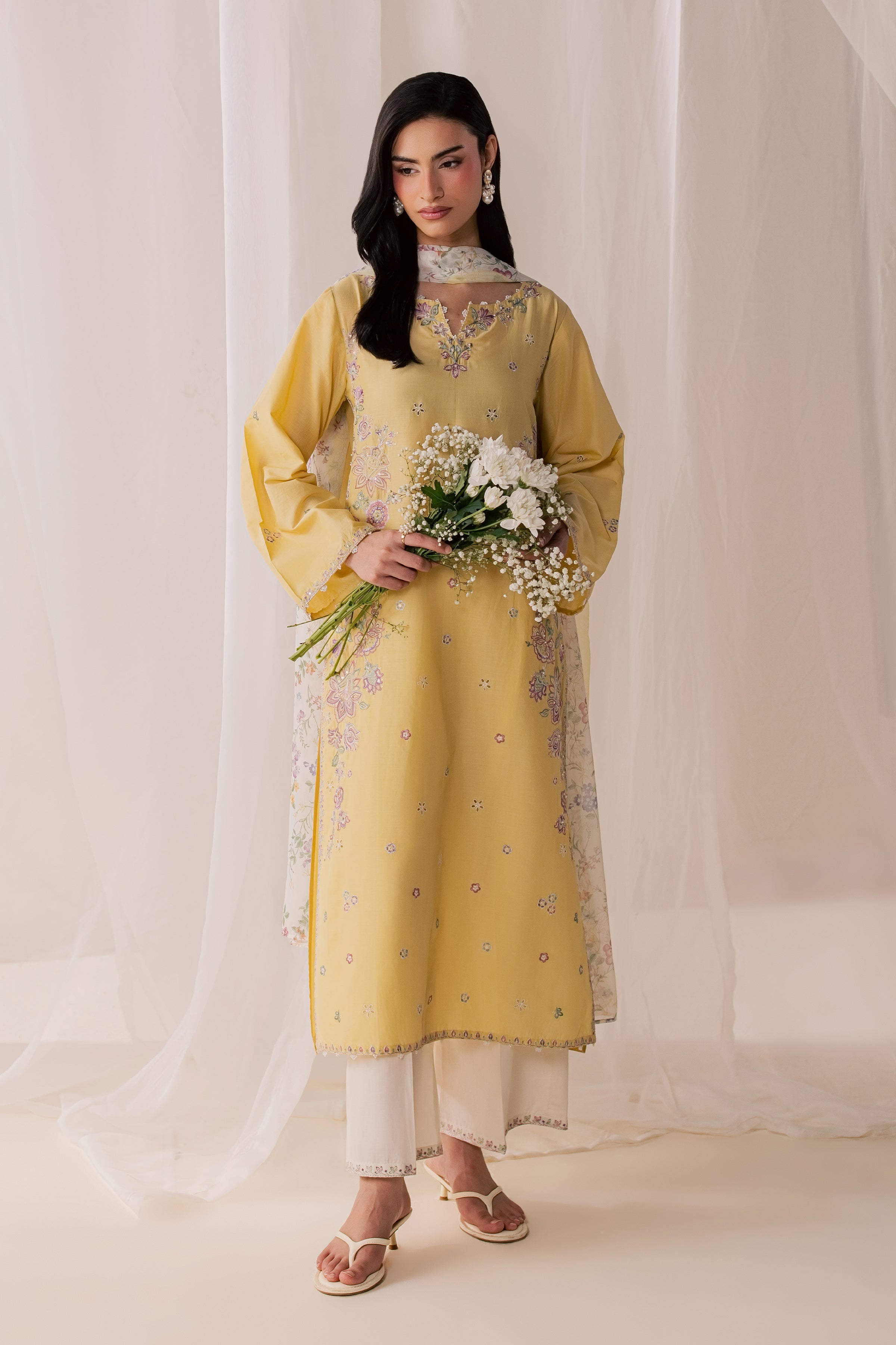 Florellow 3Pc - Luxury Embroidered Lawn BATIKSS26 BATIK XS / Ocher / Pima Lawn