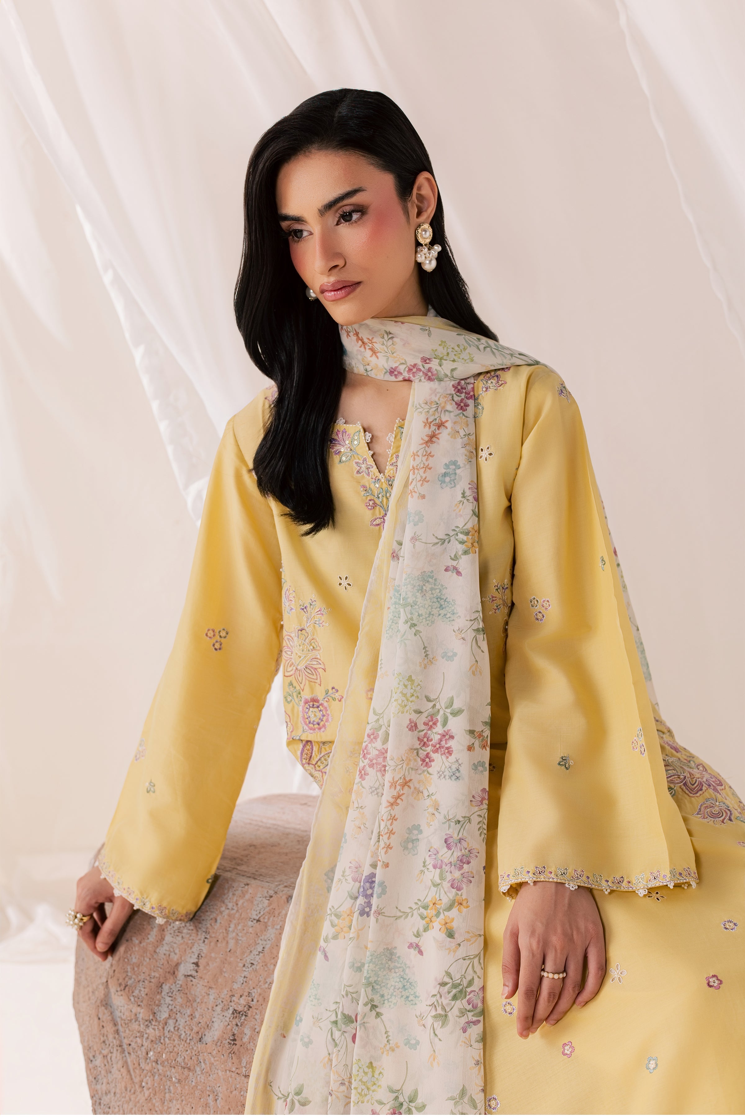 Florellow 3Pc - Luxury Embroidered Lawn BATIKSS26 BATIK XS / Ocher / Pima Lawn