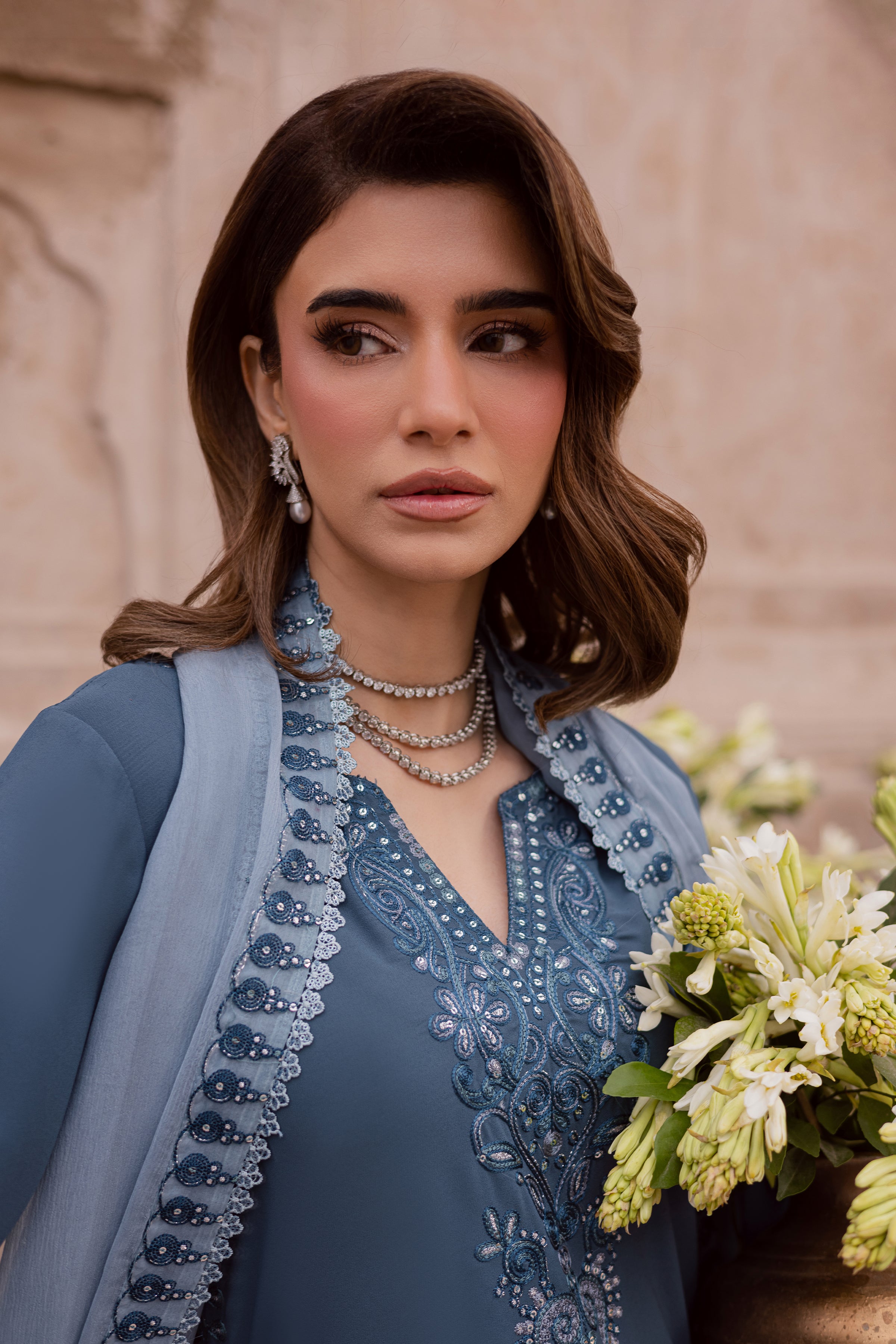 Florina 3Pc - Festive Luxe Pret BATIKSTUDIO2025 BATIK S / Teal Grey / Georgette-M / Teal Grey / Georgette-L / Teal Grey / Georgette