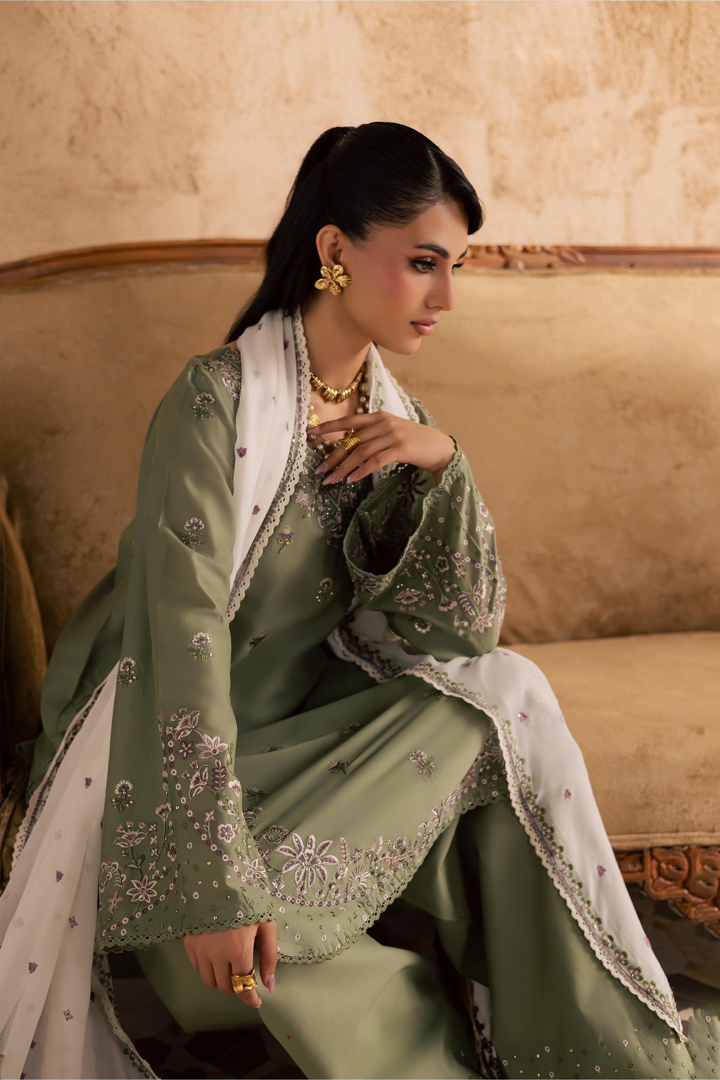 Forest Whisper 3Pc - Embroidered Festive Pret BATIKSS26 BATIK XS / Moss / Pima Lawn-S / Moss / Pima Lawn-M / Moss / Pima Lawn-L / Moss / Pima Lawn-XL / Moss / Pima Lawn