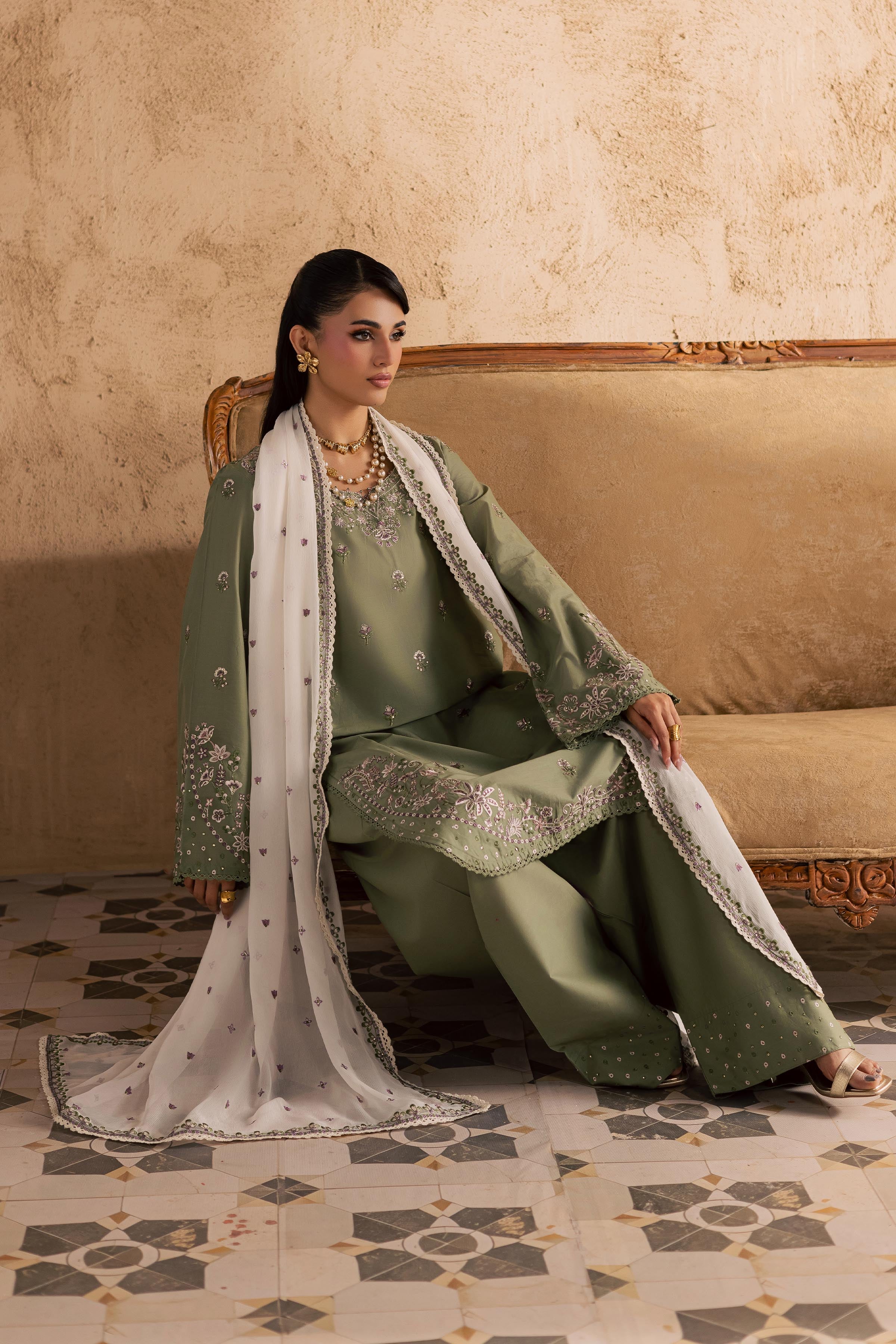 Forest Whisper 3Pc - Embroidered Festive Pret BATIKSS26 BATIK XS / Moss / Pima Lawn-S / Moss / Pima Lawn-M / Moss / Pima Lawn-L / Moss / Pima Lawn-XL / Moss / Pima Lawn