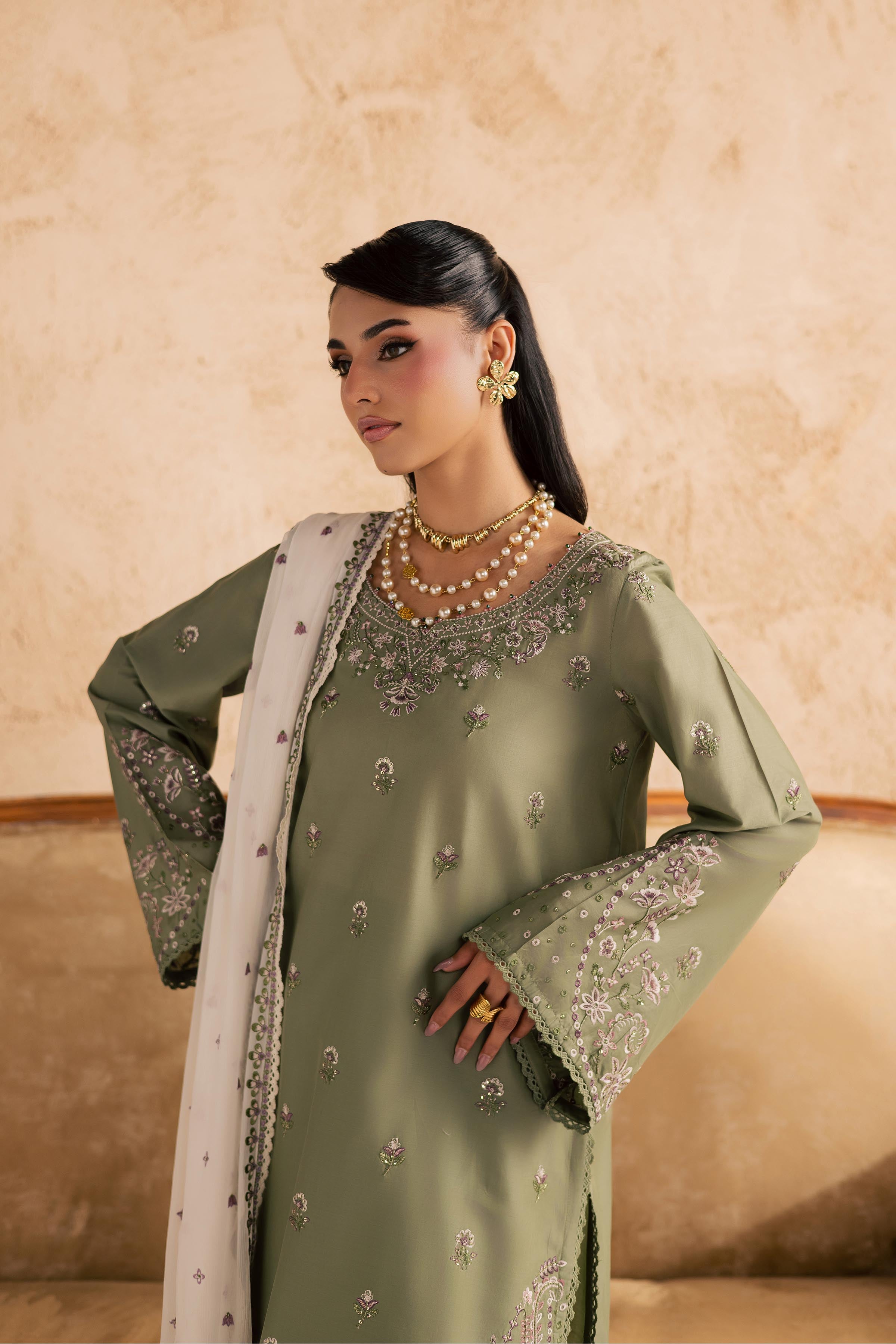 Forest Whisper 3Pc - Embroidered Festive Pret BATIKSS26 BATIK XS / Moss / Pima Lawn-S / Moss / Pima Lawn-M / Moss / Pima Lawn-L / Moss / Pima Lawn-XL / Moss / Pima Lawn