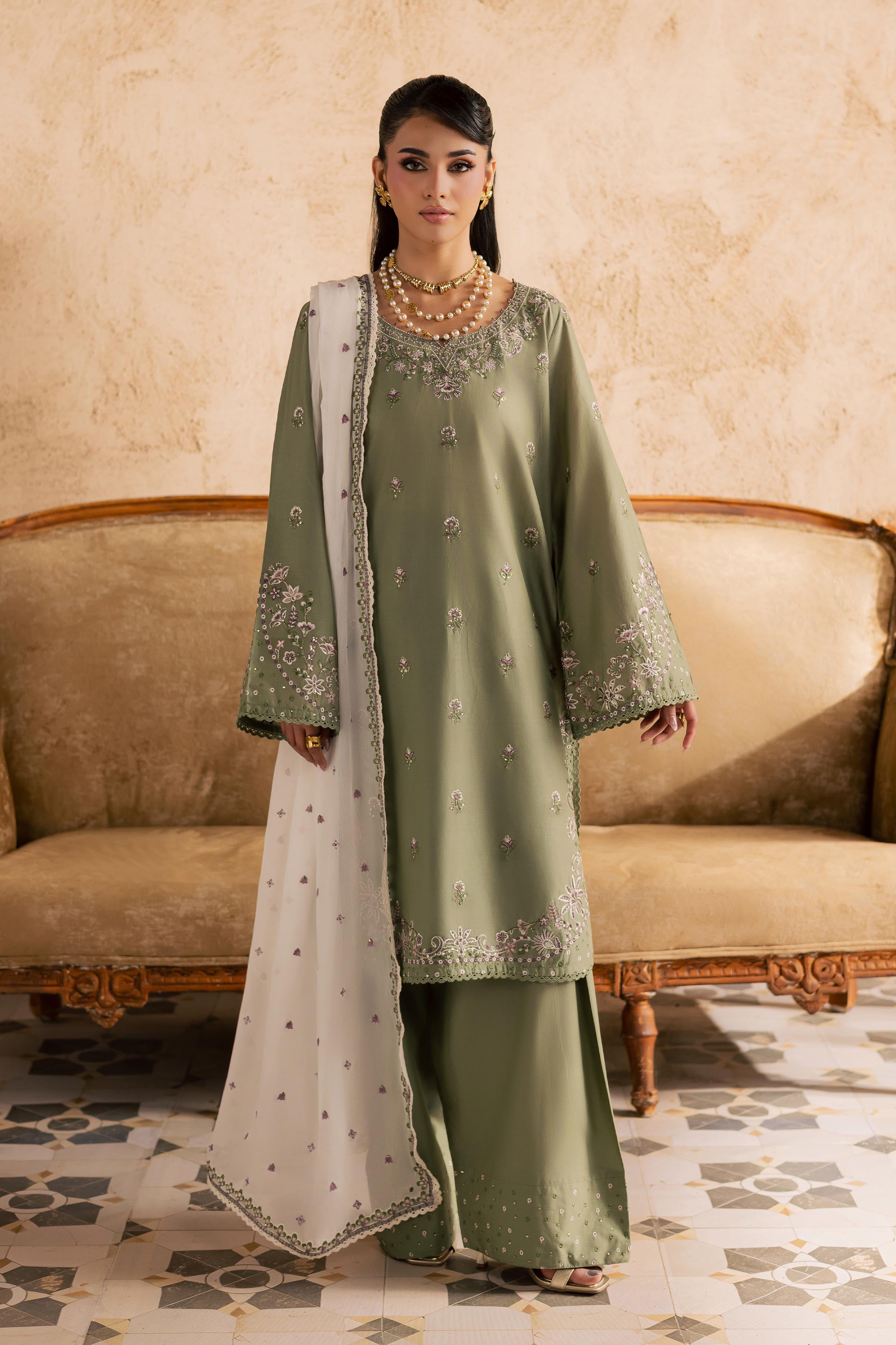 Forest Whisper 3Pc - Embroidered Festive Pret BATIKSS26 BATIK XS / Moss / Pima Lawn-S / Moss / Pima Lawn-M / Moss / Pima Lawn-L / Moss / Pima Lawn-XL / Moss / Pima Lawn