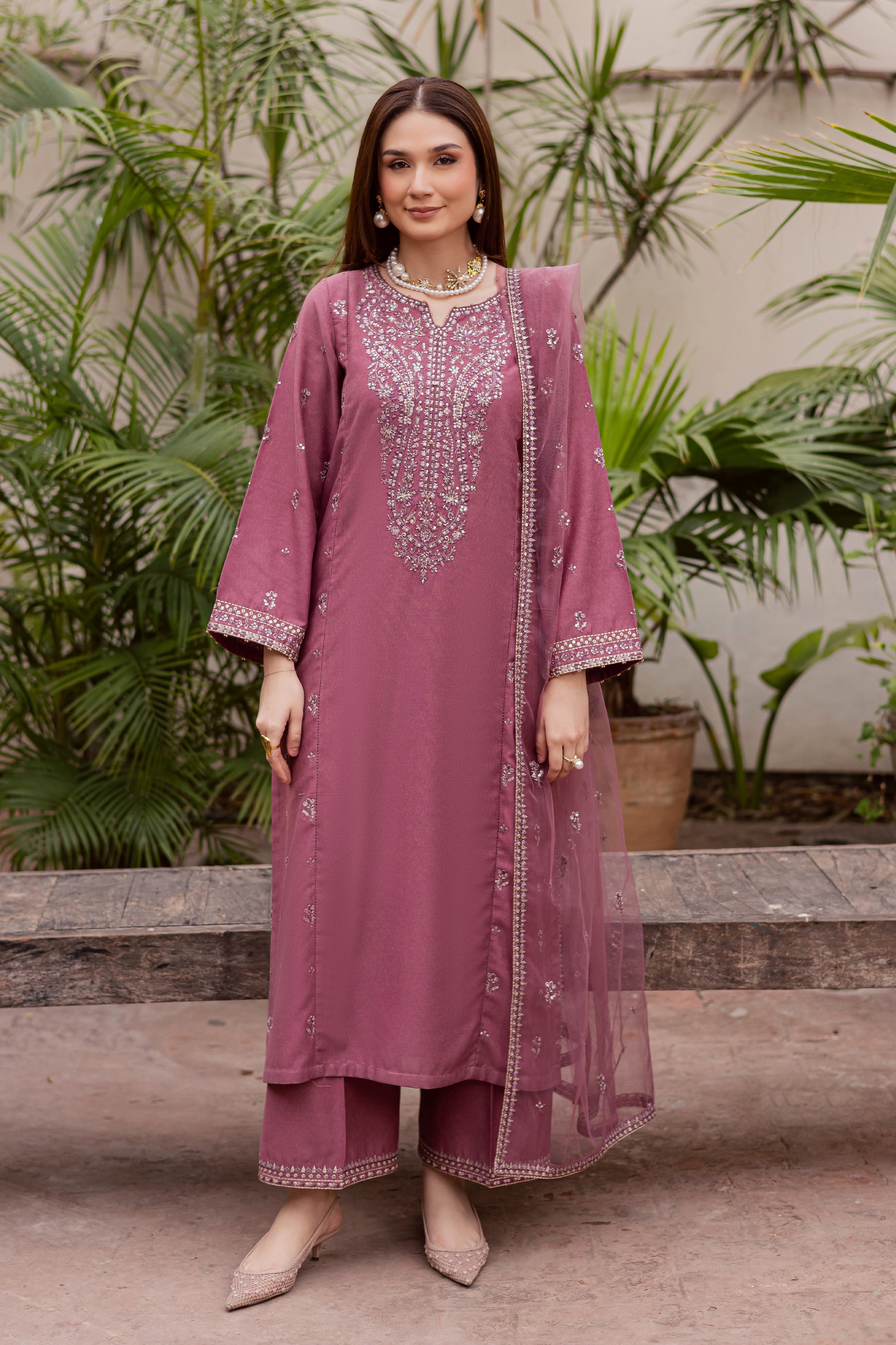 Freya 3Pc - Embroidered Festive Pret BATIK WINTER PRET 2025 BATIK XS / Onion / Textured Cotton-S / Onion / Textured Cotton-M / Onion / Textured Cotton-L / Onion / Textured Cotton-XL / Onion / Textured Cotton