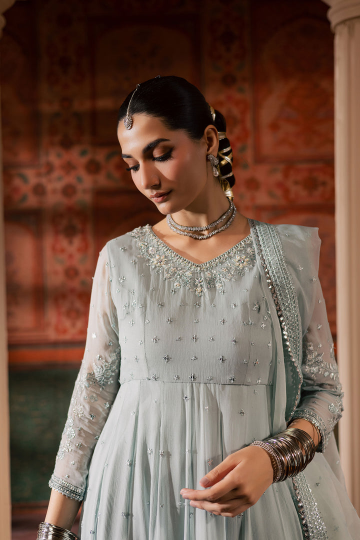 Frozen  3Pc - Chiffon Wedding Frock BATIKLuxePRET2025  BATIK   S / Ice Blue / Chiffon & Raw Silk-M / Ice Blue / Chiffon & Raw Silk-L / Ice Blue / Chiffon & Raw Silk