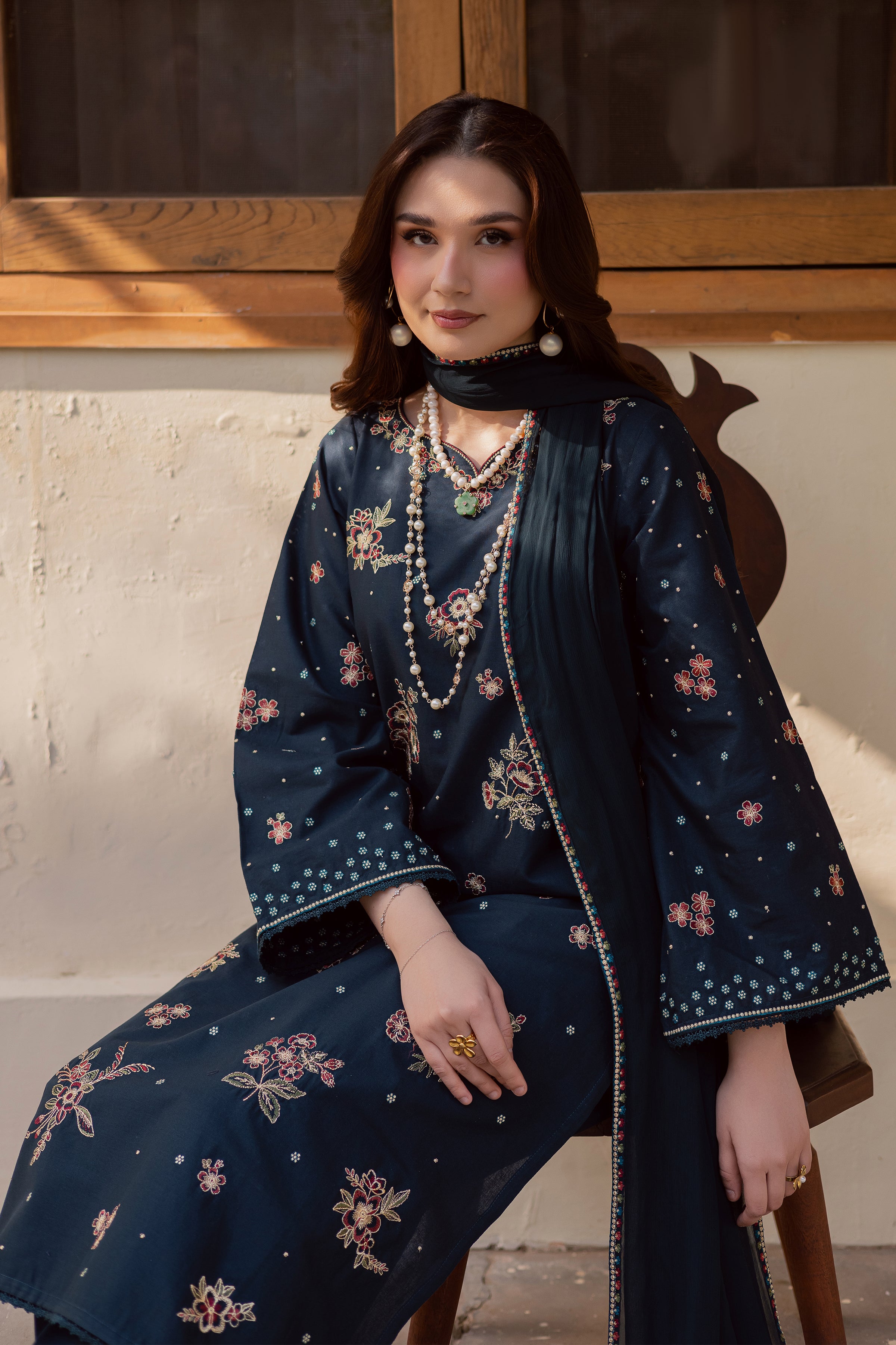 Gold Ocean 3Pc - Embroidered Khaddar Dress BATIK WINTER PRET 2025 BATIK XS / Ocean Blue / Khaddar-S / Ocean Blue / Khaddar-M / Ocean Blue / Khaddar-L / Ocean Blue / Khaddar-XL / Ocean Blue / Khaddar