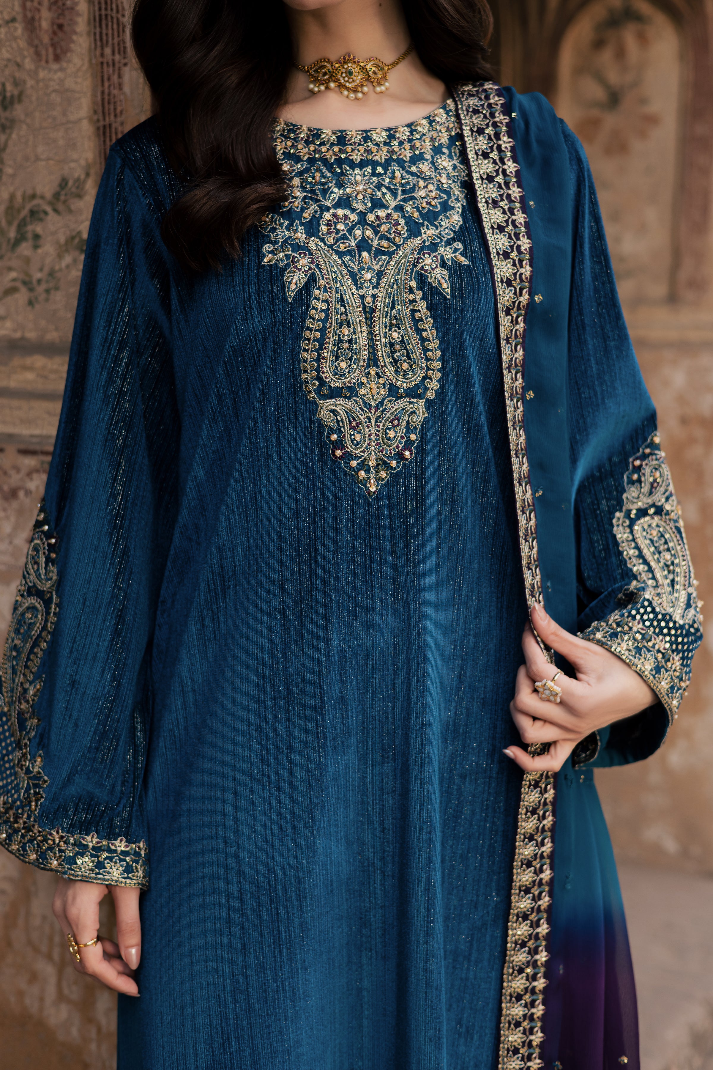 Gold Wine 3Pc - Velvet Formal Dress BATIKstudio BATIK S / Teal / Velvet-M / Teal / Velvet-L / Teal / Velvet