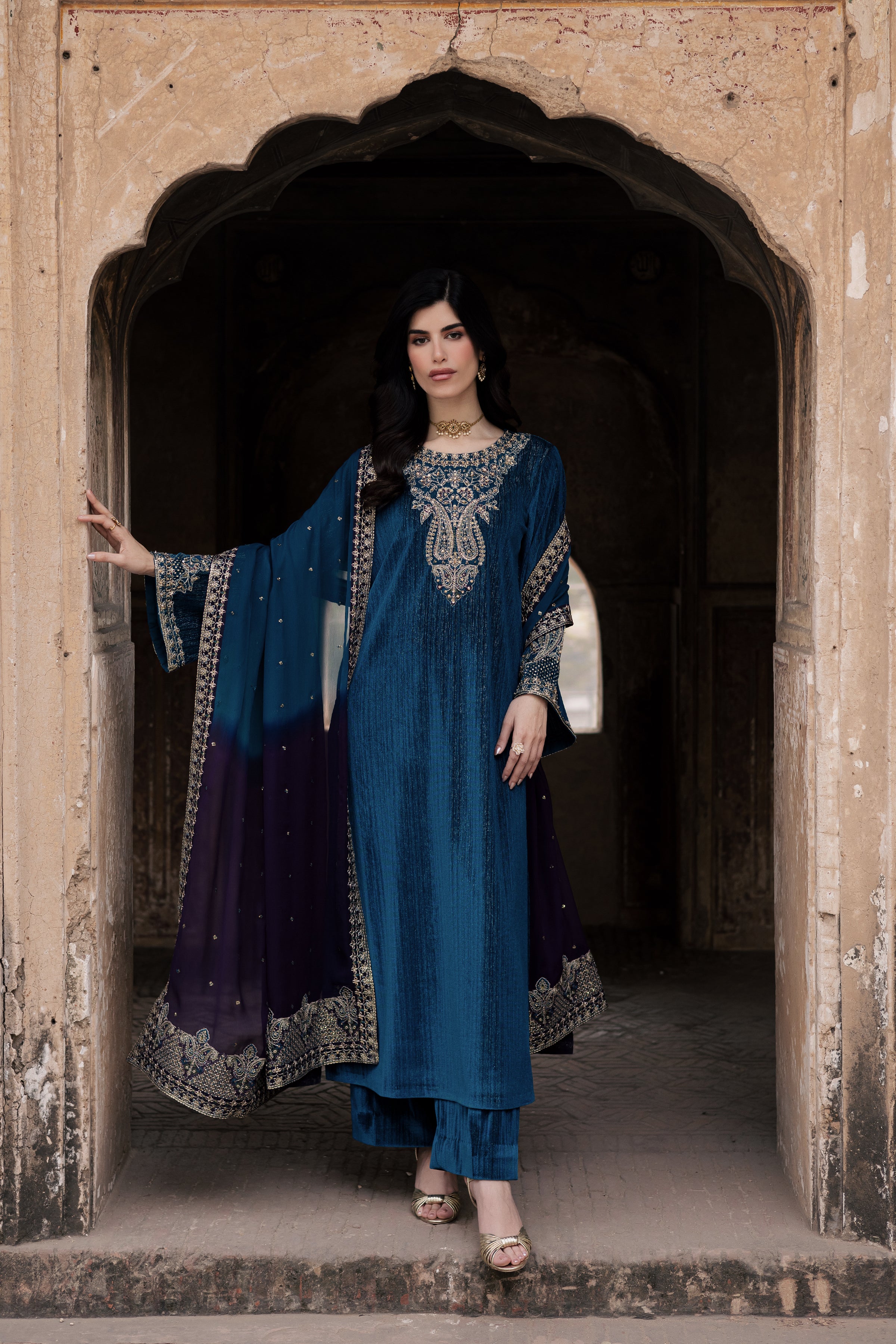 Gold Wine 3Pc - Velvet Formal Dress BATIKstudio BATIK S / Teal / Velvet-M / Teal / Velvet-L / Teal / Velvet