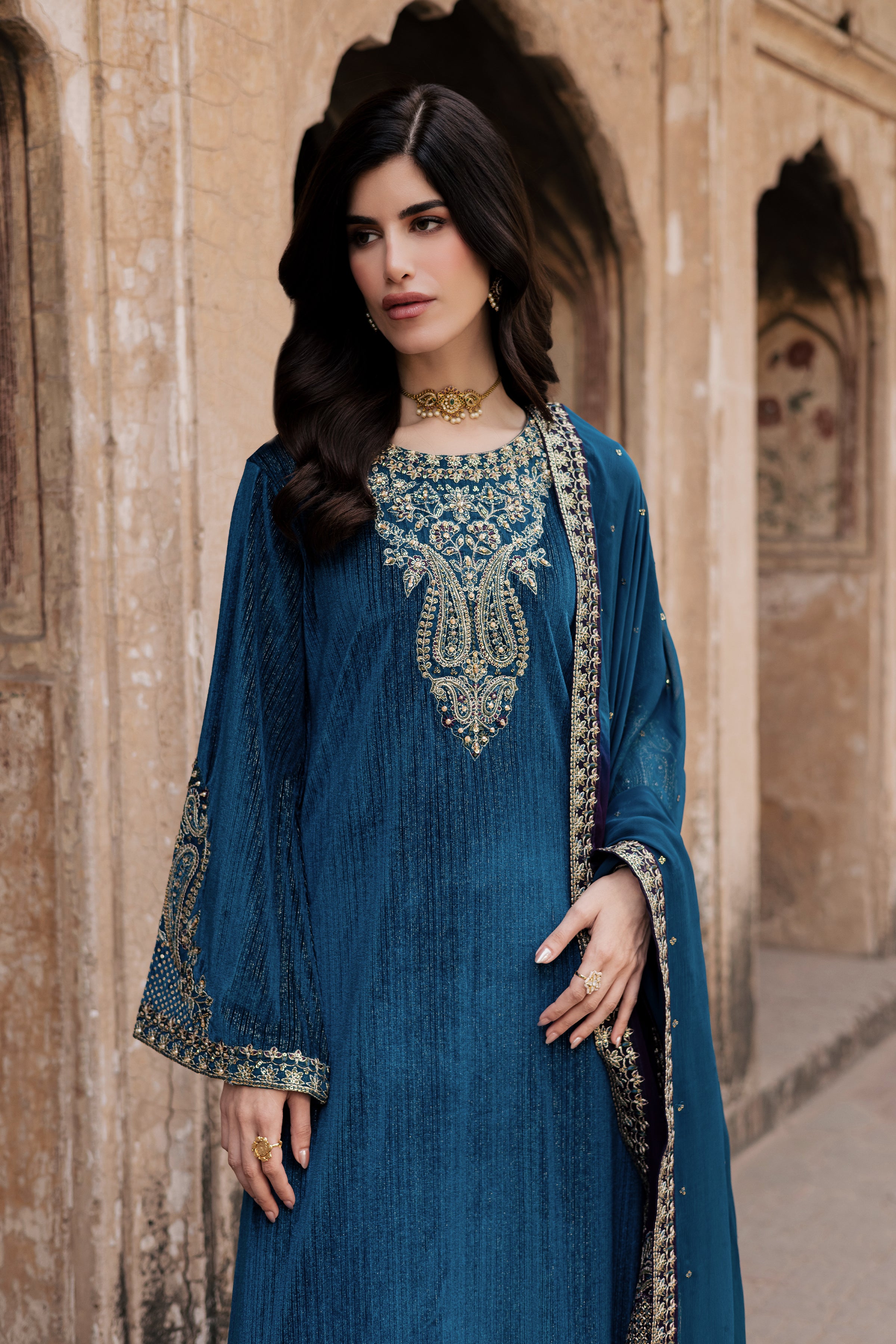 Gold Wine 3Pc - Velvet Formal Dress BATIKstudio BATIK S / Teal / Velvet-M / Teal / Velvet-L / Teal / Velvet
