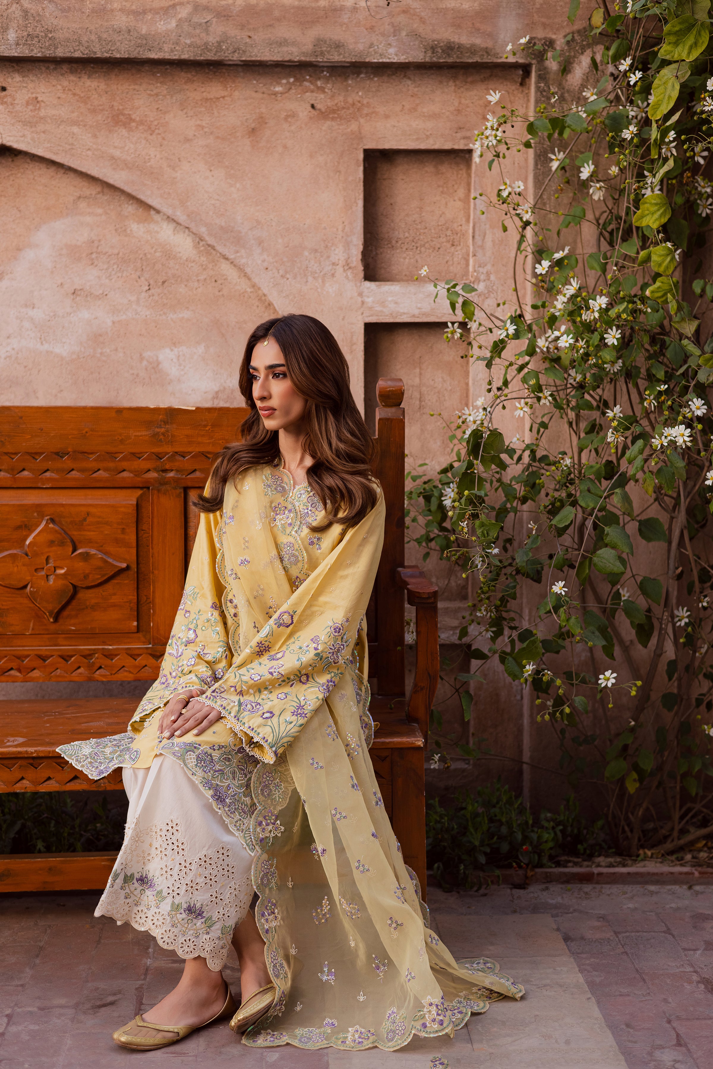 Goldilocks 3Pc - Festive Embroidered Lawn BATIKEID2026 BATIK XS / Ocher Yellow / Pima Lawn-S / Ocher Yellow / Pima Lawn-M / Ocher Yellow / Pima Lawn-L / Ocher Yellow / Pima Lawn-XL / Ocher Yellow / Pima Lawn
