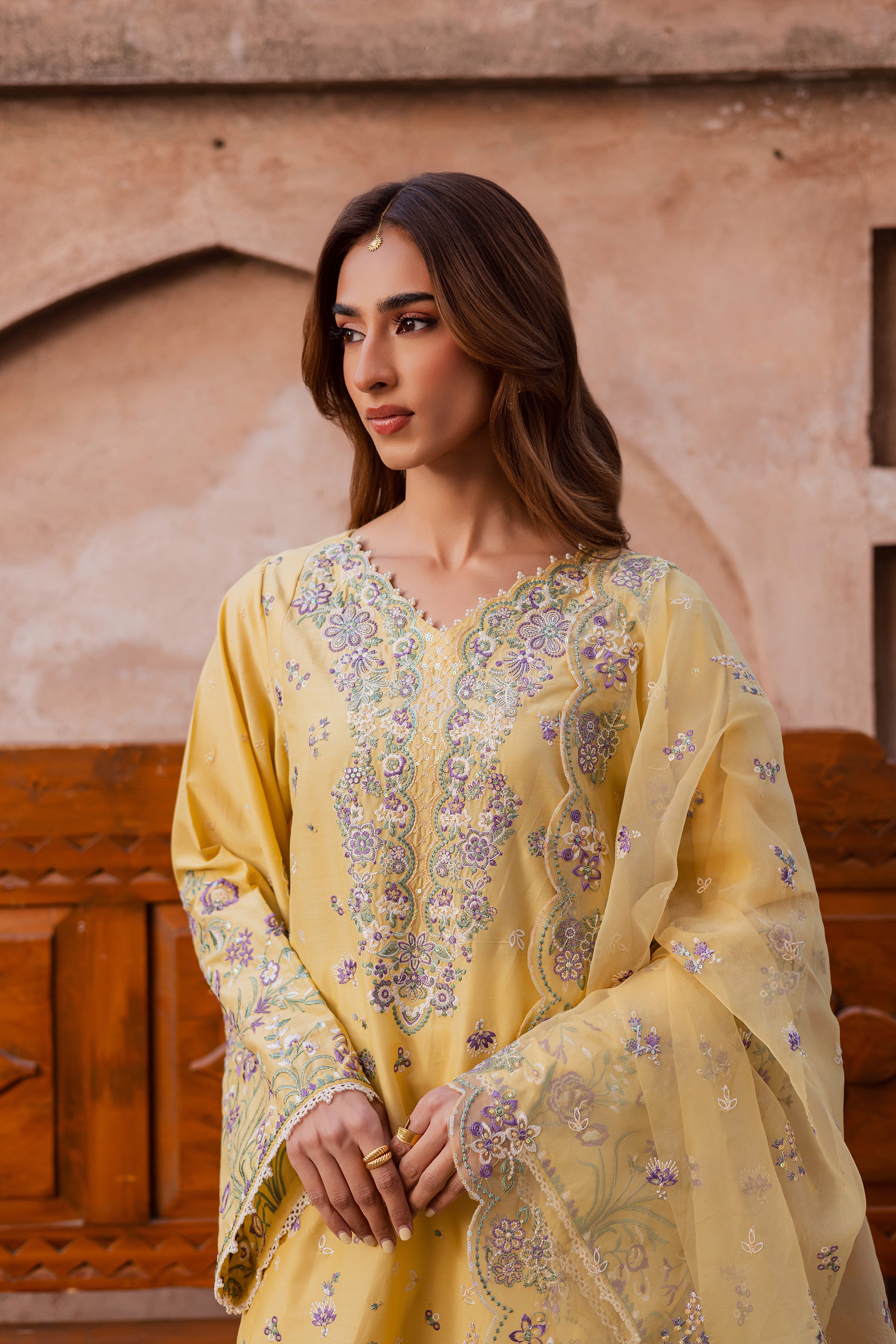 Goldilocks 3Pc - Festive Embroidered Lawn BATIKEID2026 BATIK XS / Ocher Yellow / Pima Lawn-S / Ocher Yellow / Pima Lawn-M / Ocher Yellow / Pima Lawn-L / Ocher Yellow / Pima Lawn-XL / Ocher Yellow / Pima Lawn
