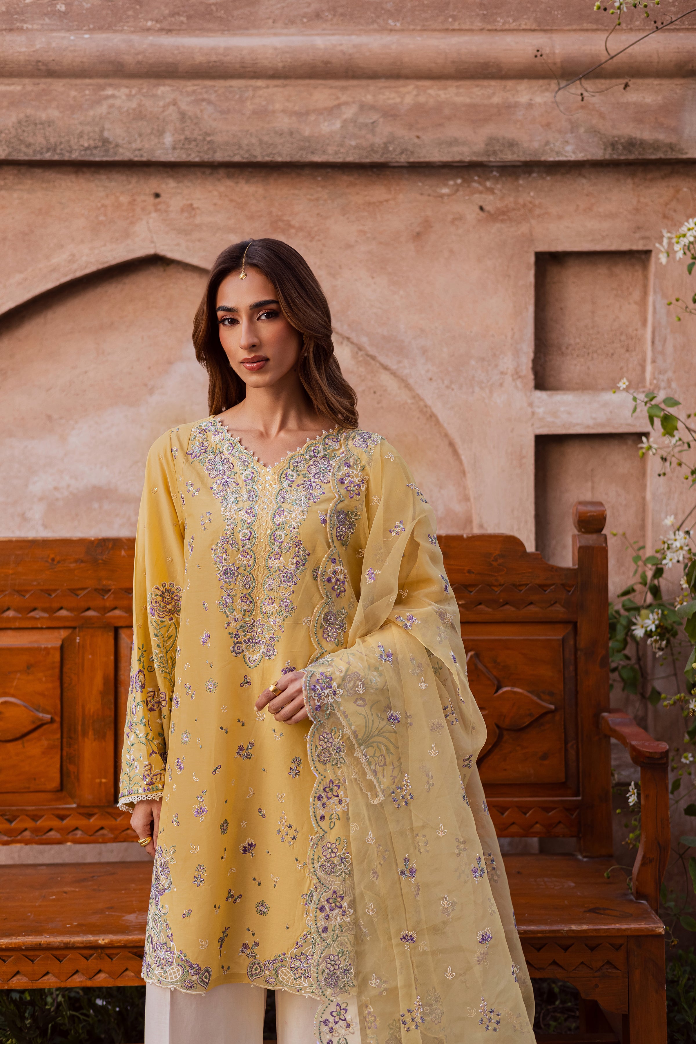 Goldilocks 3Pc - Festive Embroidered Lawn BATIKEID2026 BATIK XS / Ocher Yellow / Pima Lawn-S / Ocher Yellow / Pima Lawn-M / Ocher Yellow / Pima Lawn-L / Ocher Yellow / Pima Lawn-XL / Ocher Yellow / Pima Lawn