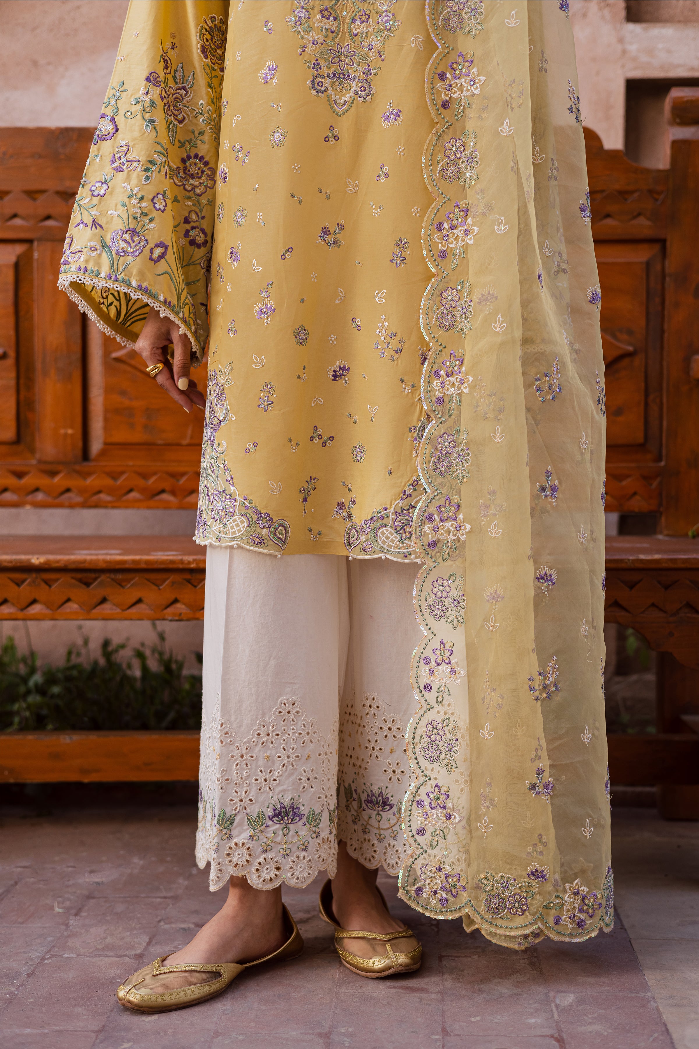 Goldilocks 3Pc - Festive Embroidered Lawn BATIKEID2026 BATIK XS / Ocher Yellow / Pima Lawn-S / Ocher Yellow / Pima Lawn-M / Ocher Yellow / Pima Lawn-L / Ocher Yellow / Pima Lawn-XL / Ocher Yellow / Pima Lawn