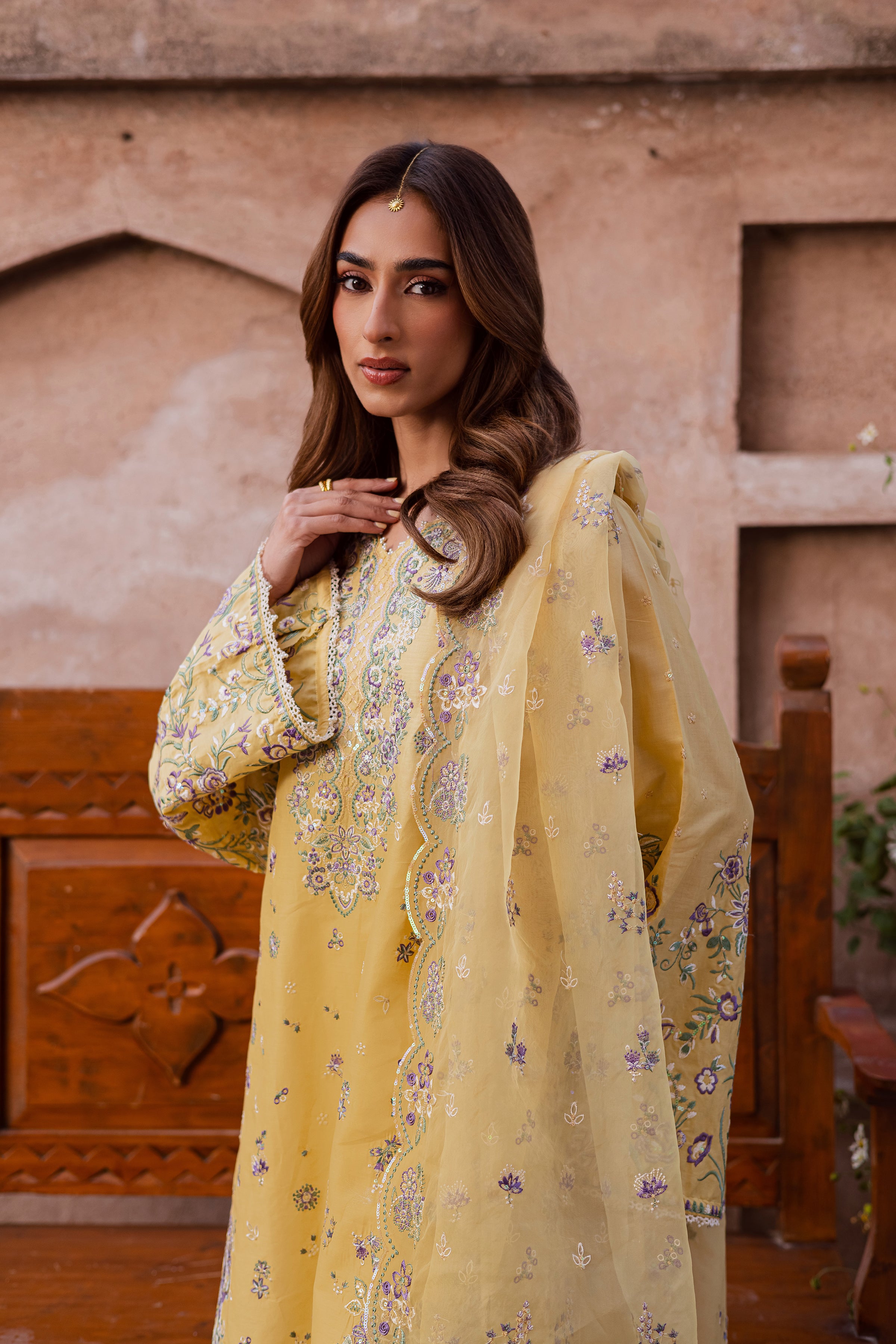 Goldilocks 3Pc - Festive Embroidered Lawn BATIKEID2026 BATIK XS / Ocher Yellow / Pima Lawn-S / Ocher Yellow / Pima Lawn-M / Ocher Yellow / Pima Lawn-L / Ocher Yellow / Pima Lawn-XL / Ocher Yellow / Pima Lawn
