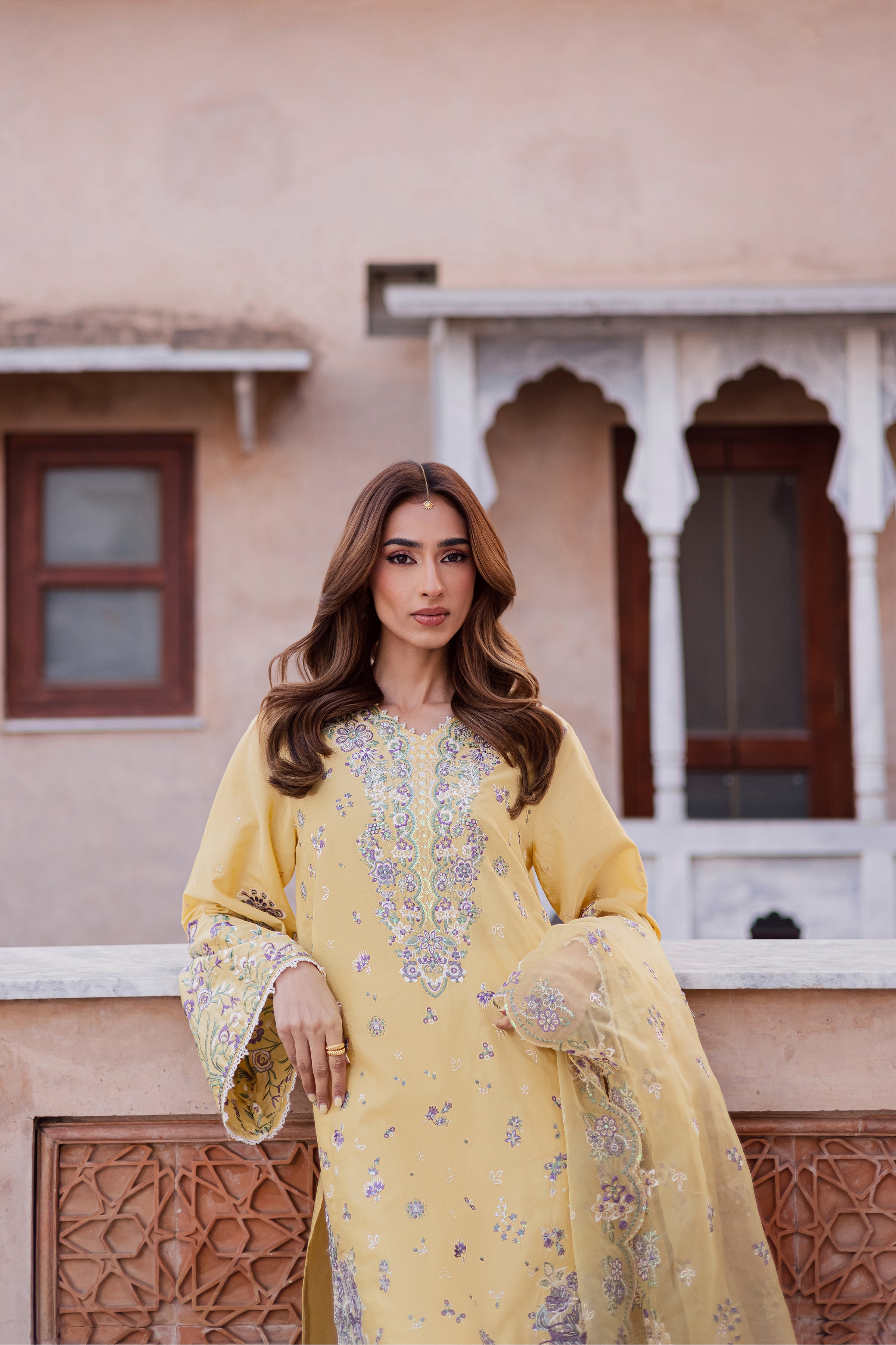Goldilocks 3Pc - Festive Embroidered Lawn BATIKEID2026 BATIK XS / Ocher Yellow / Pima Lawn-S / Ocher Yellow / Pima Lawn-M / Ocher Yellow / Pima Lawn-L / Ocher Yellow / Pima Lawn-XL / Ocher Yellow / Pima Lawn