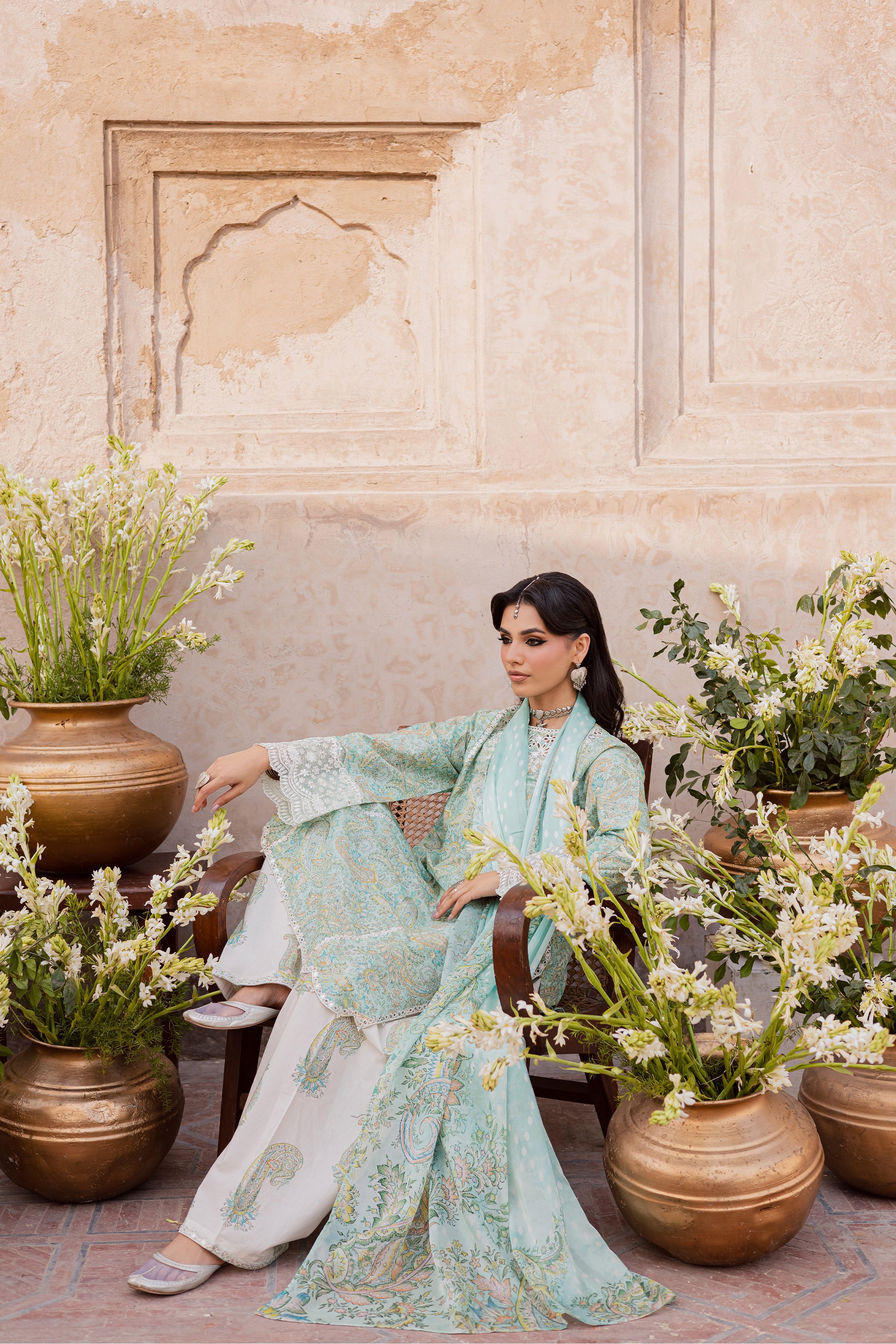 Green Elika 3Pc - Festive Eid Prints BATIKEID2026 BATIK XS / Sea Green / Lawn-S / Sea Green / Lawn-M / Sea Green / Lawn-L / Sea Green / Lawn-XL / Sea Green / Lawn