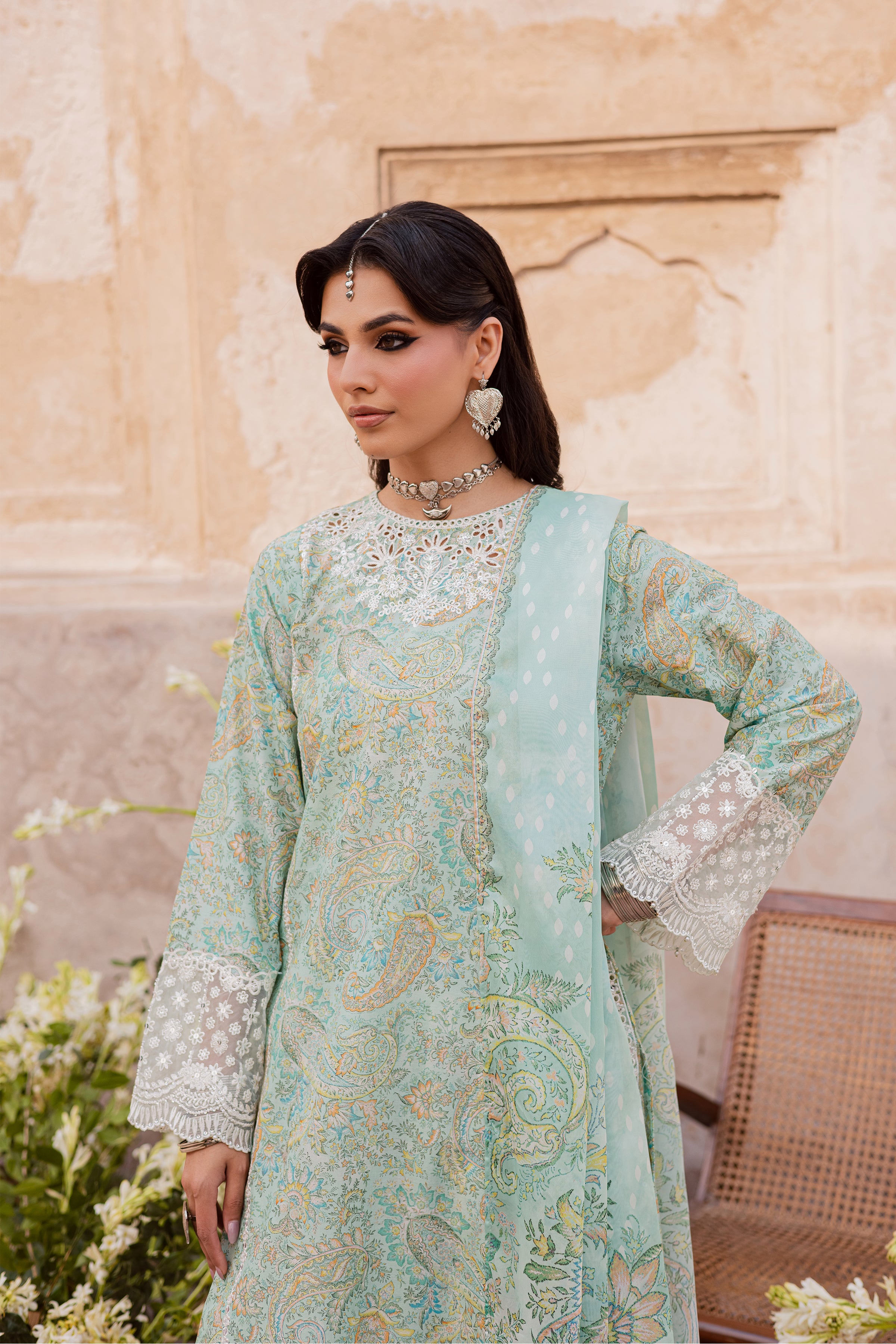 Green Elika 3Pc - Festive Eid Prints BATIKEID2026 BATIK XS / Sea Green / Lawn-S / Sea Green / Lawn-M / Sea Green / Lawn-L / Sea Green / Lawn-XL / Sea Green / Lawn