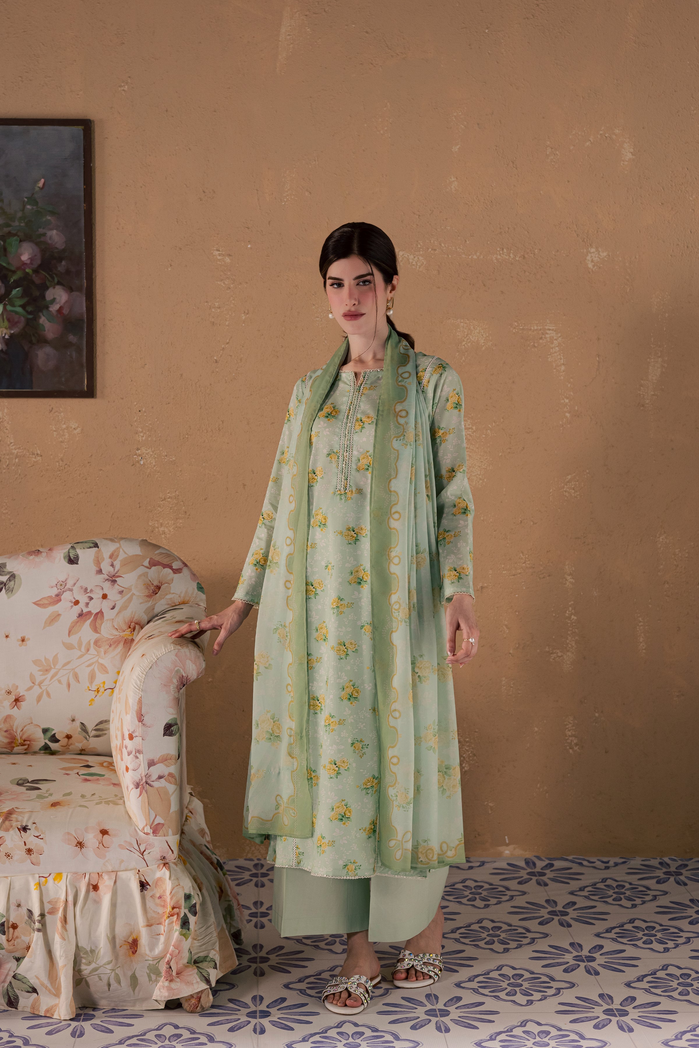 Green Glaze 3Pc - Printed Lawn Dress BATIKSS26 BATIK XS / Green / Lawn-S / Green / Lawn-M / Green / Lawn-L / Green / Lawn-XL / Green / Lawn