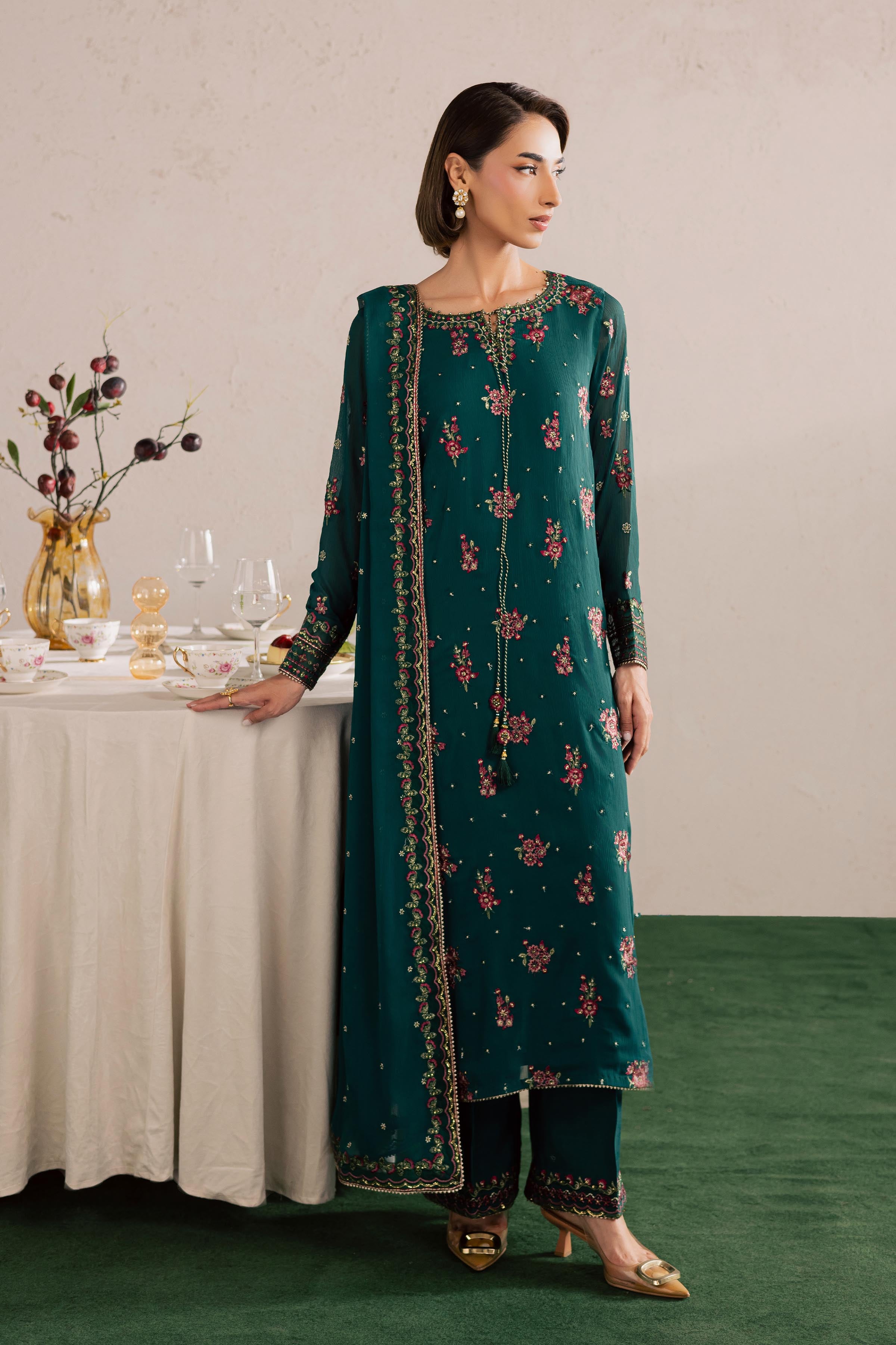 Green Leave 3Pc - Festive Luxury Formal BATIKEID2026 BATIK S / Green / Crinkle-M / Green / Crinkle-L / Green / Crinkle