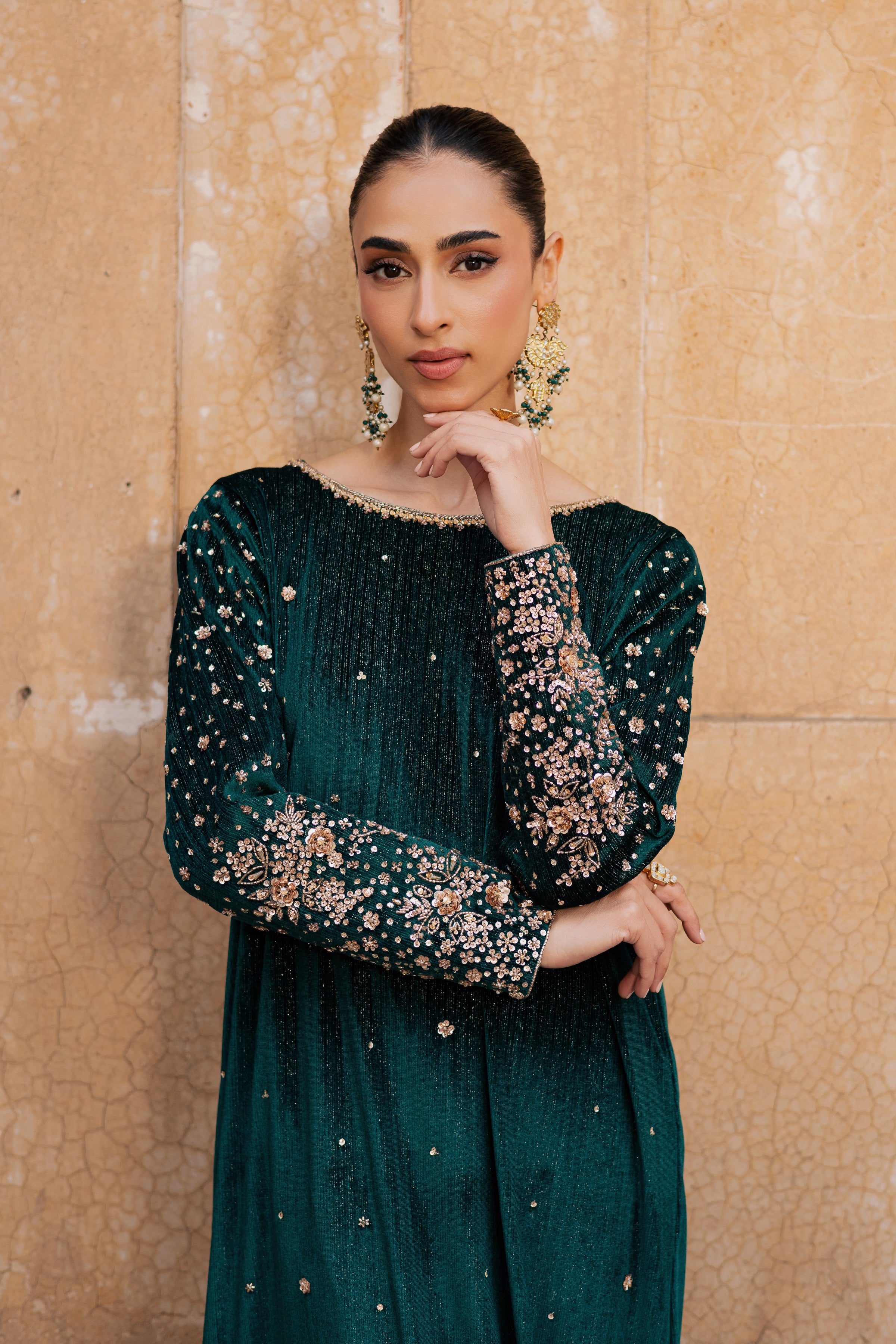 Green Mandana 2Pc - Velvet Formal Dress BATIKstudio BATIK S / Dark Green / Velvet-M / Dark Green / Velvet-L / Dark Green / Velvet