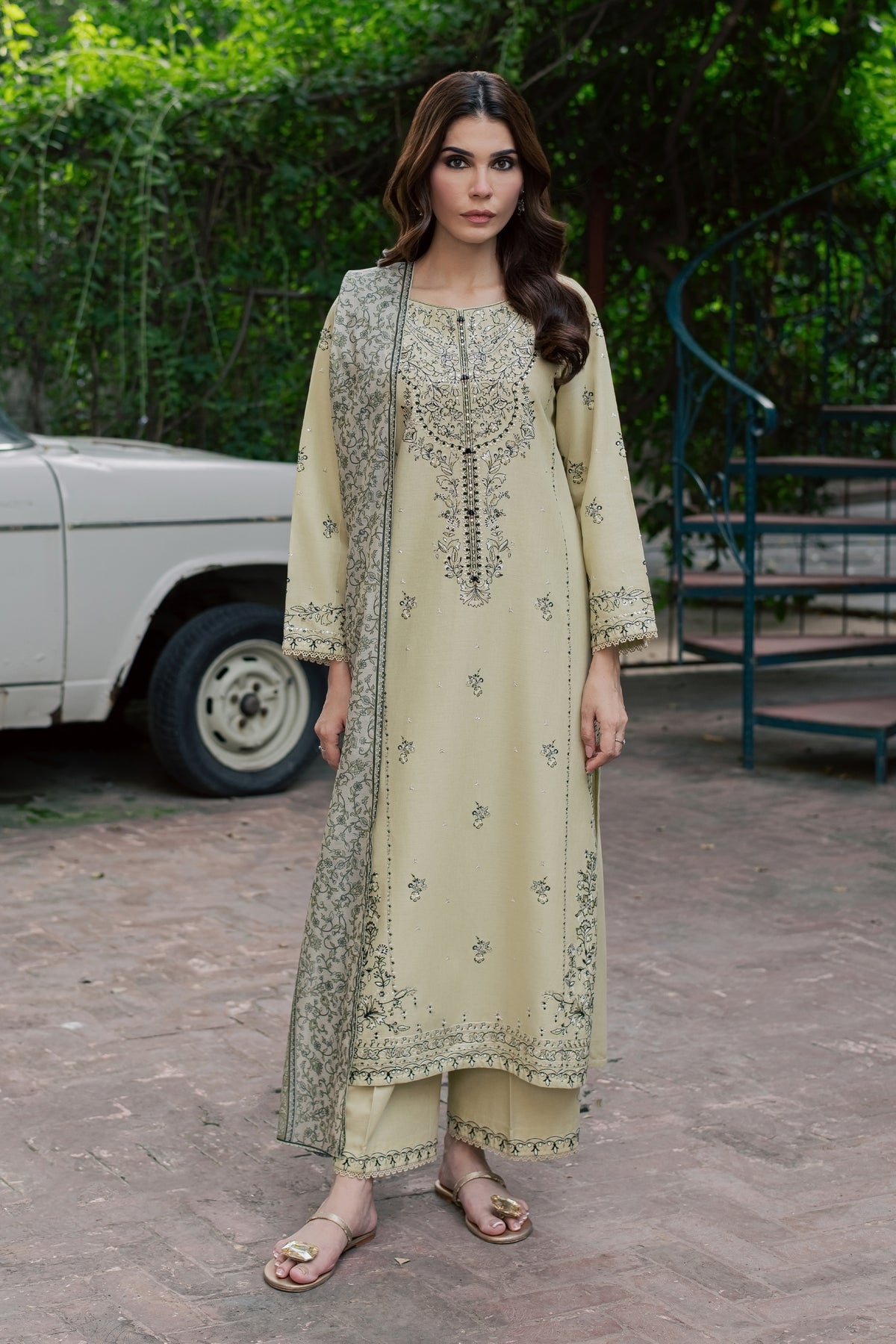 Green Obsidian 3Pc - Embroidered Khaddar Pret PRETKHADDAR2026 BATIK XS / Alfalfa / Khaddar