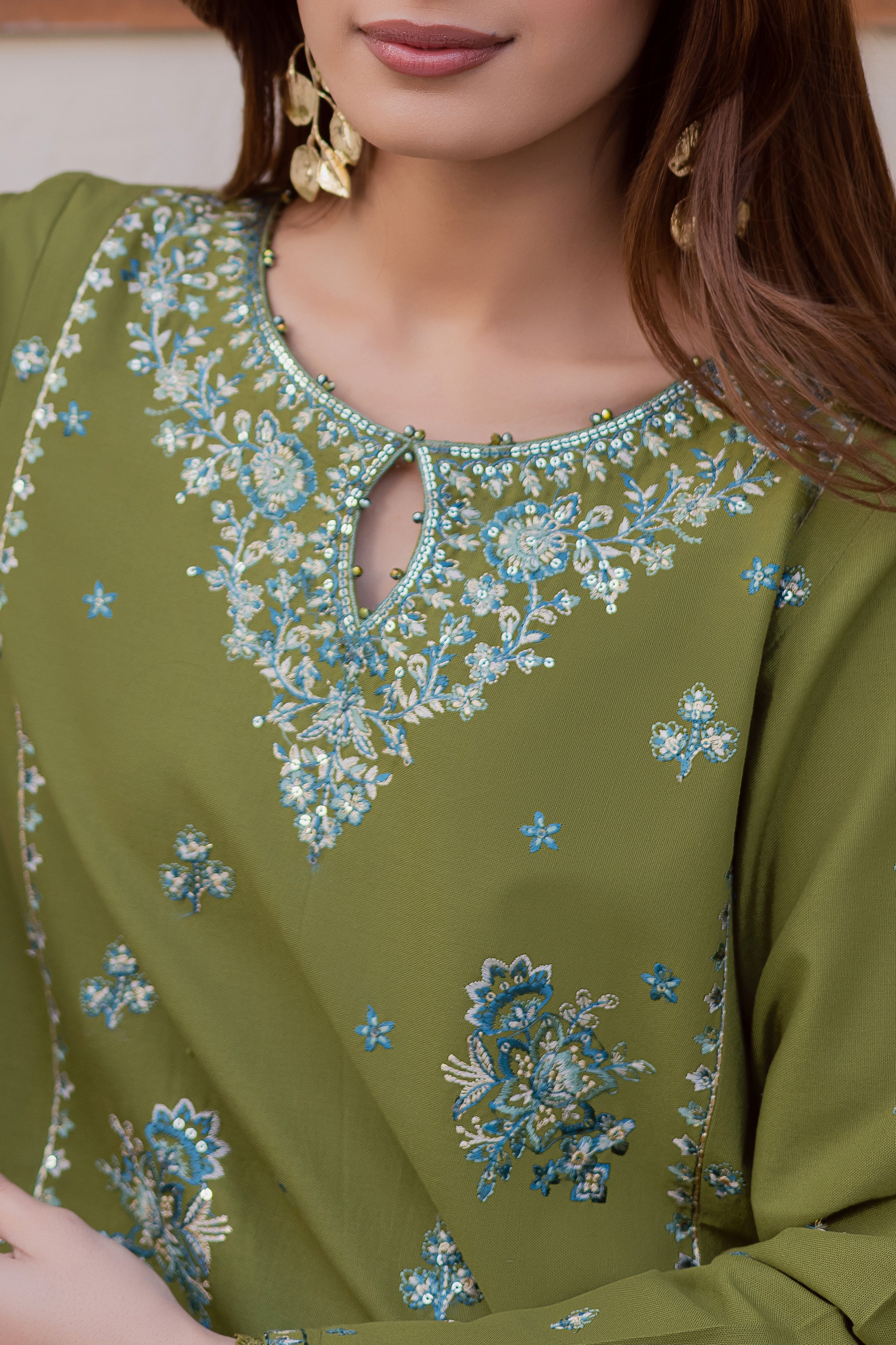 Green Rosa 2Pc - Embroidered Khaddar Dress BATIK WINTER PRET 2025 BATIK XS / Fern / Khaddar-S / Fern / Khaddar-M / Fern / Khaddar-L / Fern / Khaddar-XL / Fern / Khaddar