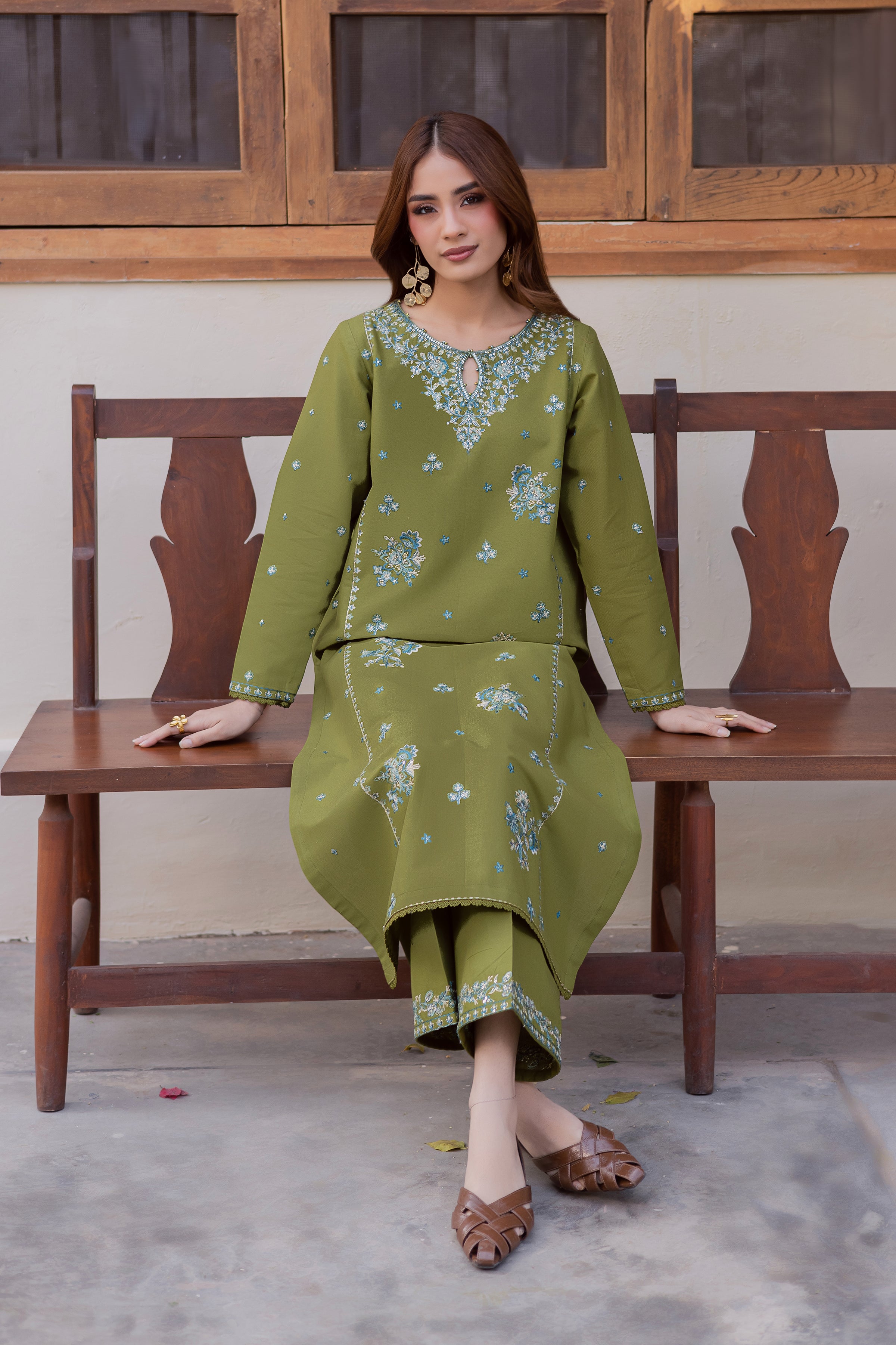 Green Rosa 2Pc - Embroidered Khaddar Dress BATIK WINTER PRET 2025 BATIK XS / Fern / Khaddar-S / Fern / Khaddar-M / Fern / Khaddar-L / Fern / Khaddar-XL / Fern / Khaddar